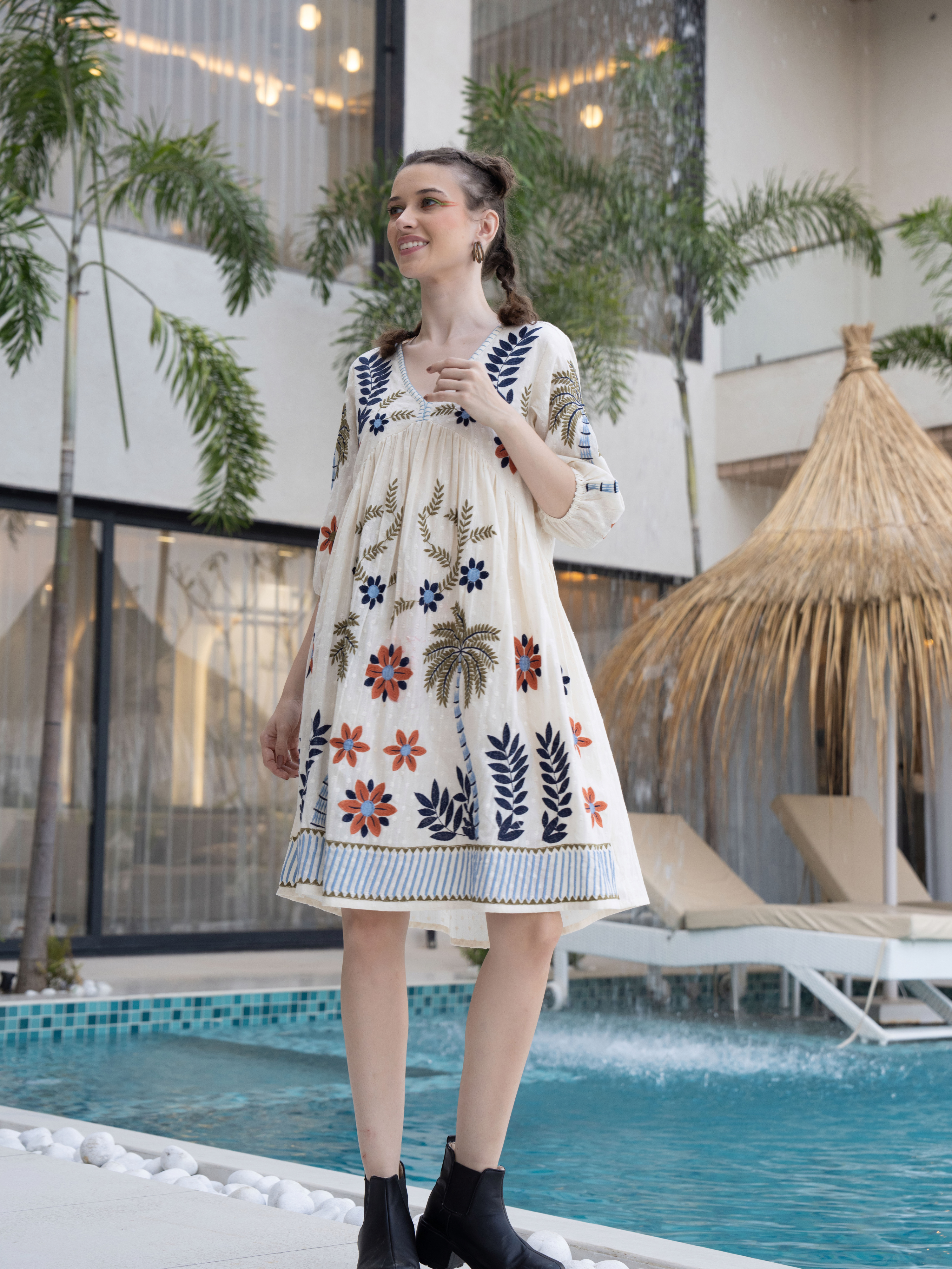 ELINA ISLAND BLOOM THREADWORK DRESS