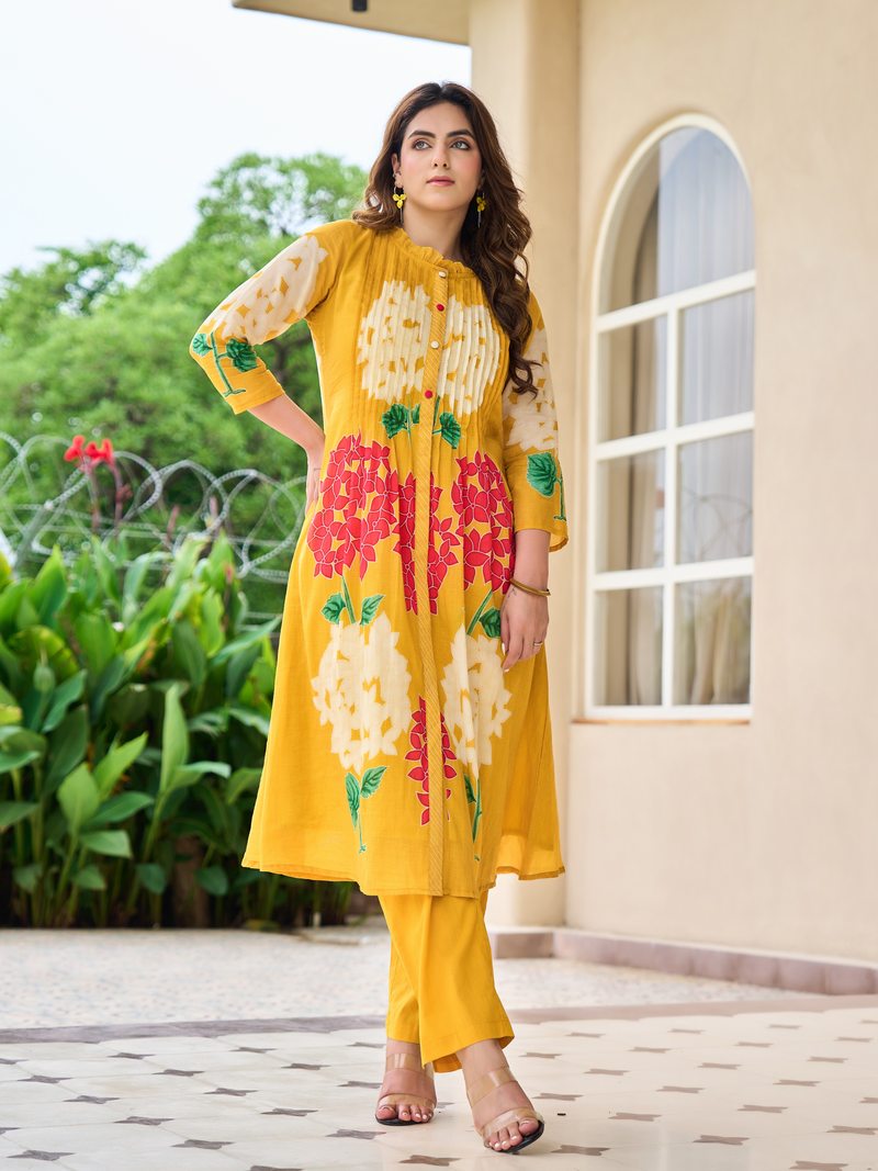 AFREEN YELLOW PRINTED KURTA SET