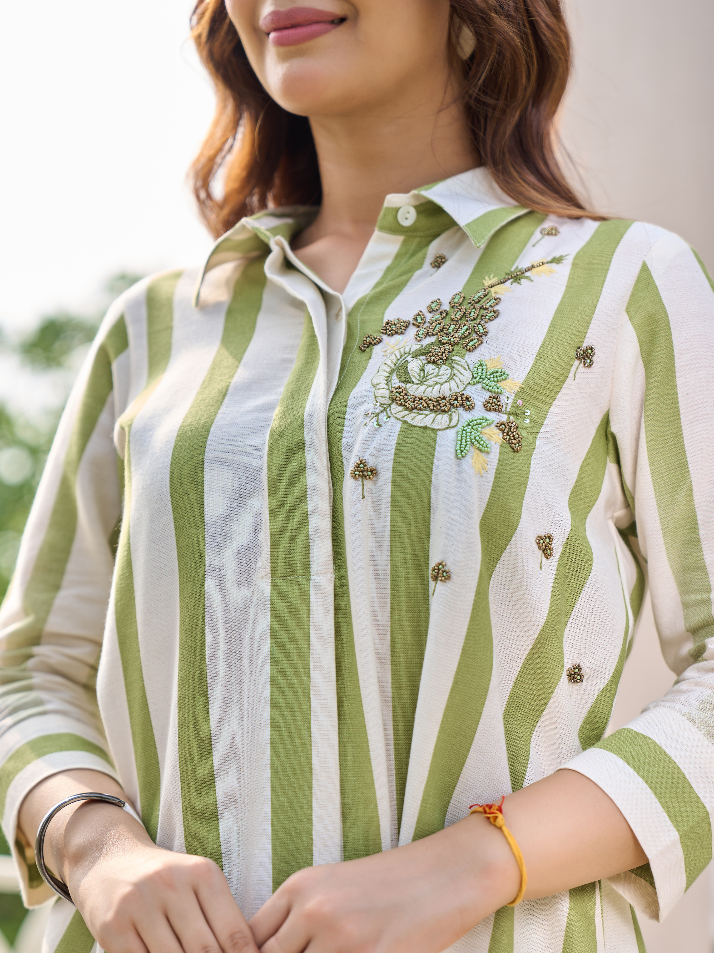 SANA STRIPED EMBROIDERED CO-ORD SET