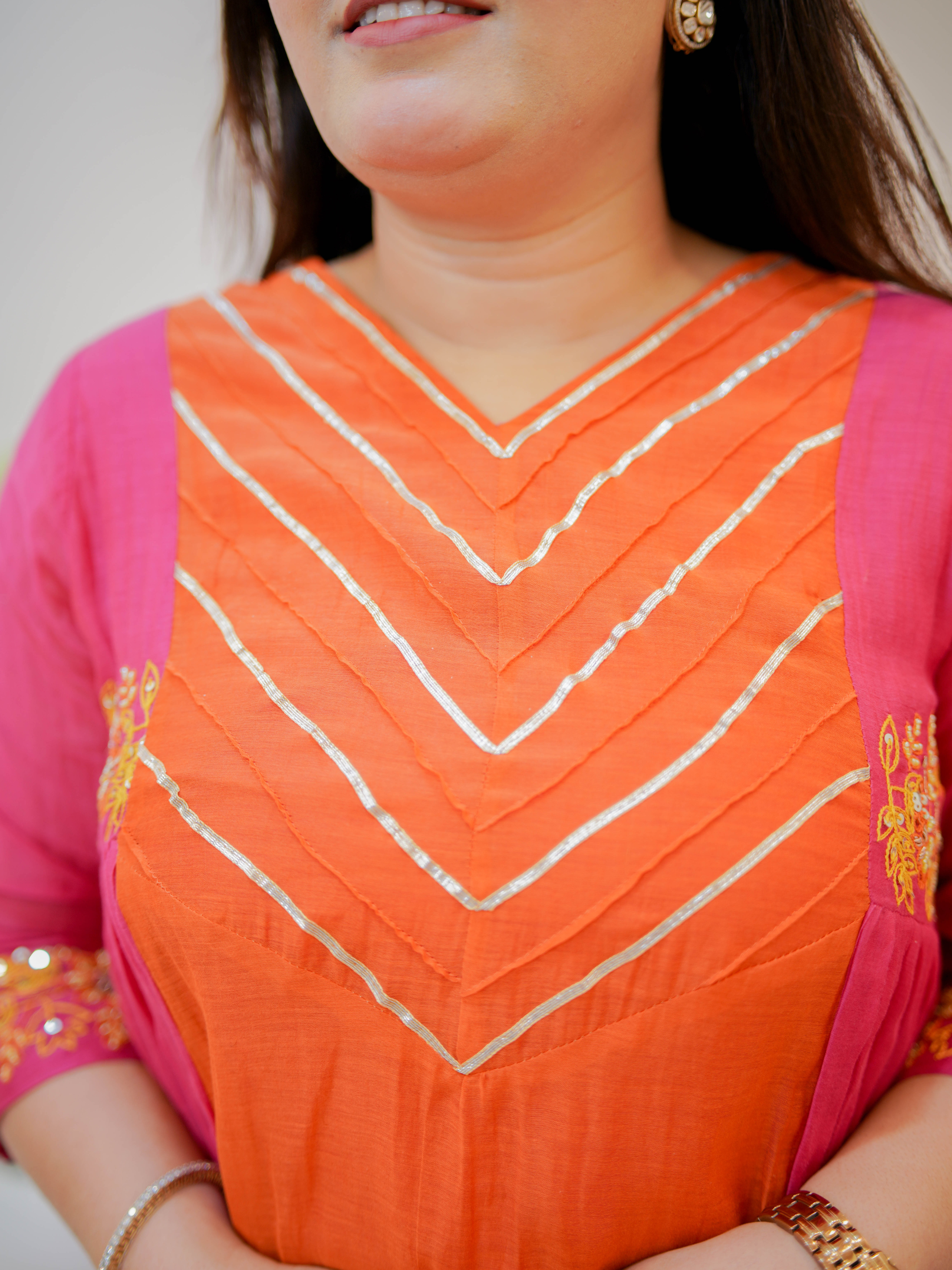 FUCHSIA PINK CHEVRON EMBROIDERED SUIT SET