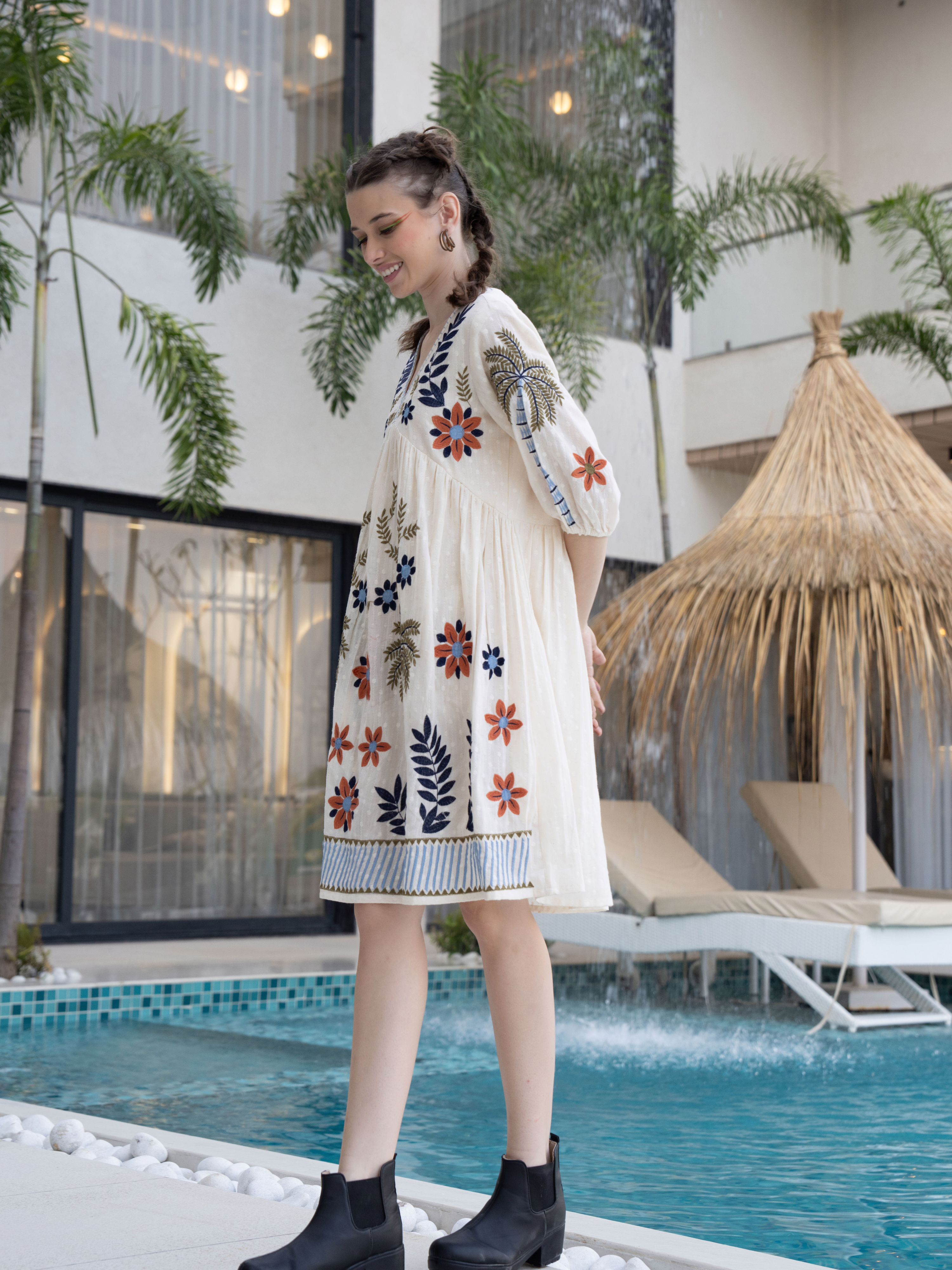 ELINA ISLAND BLOOM THREADWORK DRESS