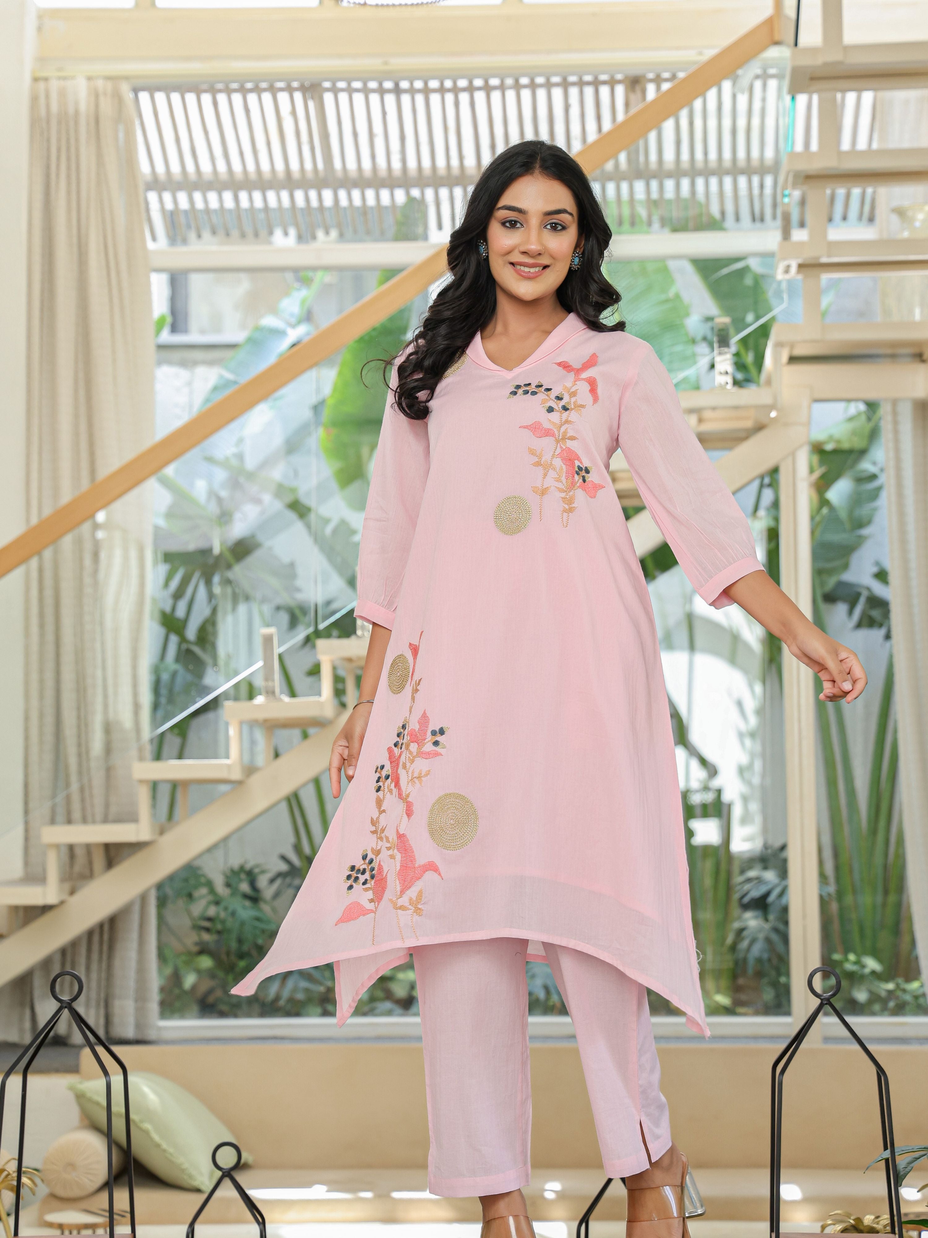 LEHJA ROSE MIST EMBROIDERED KURTA SET