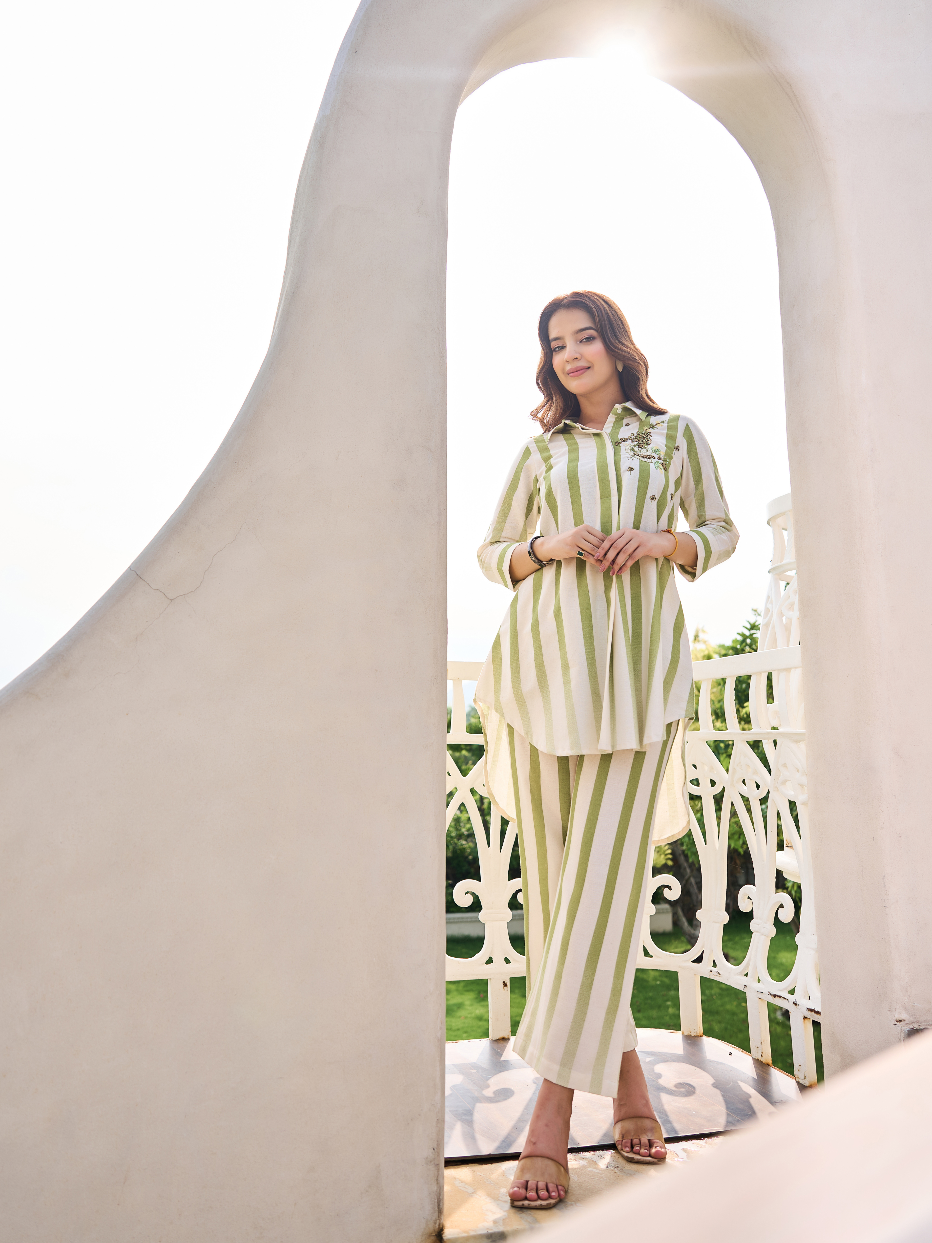 SANA STRIPED EMBROIDERED CO-ORD SET