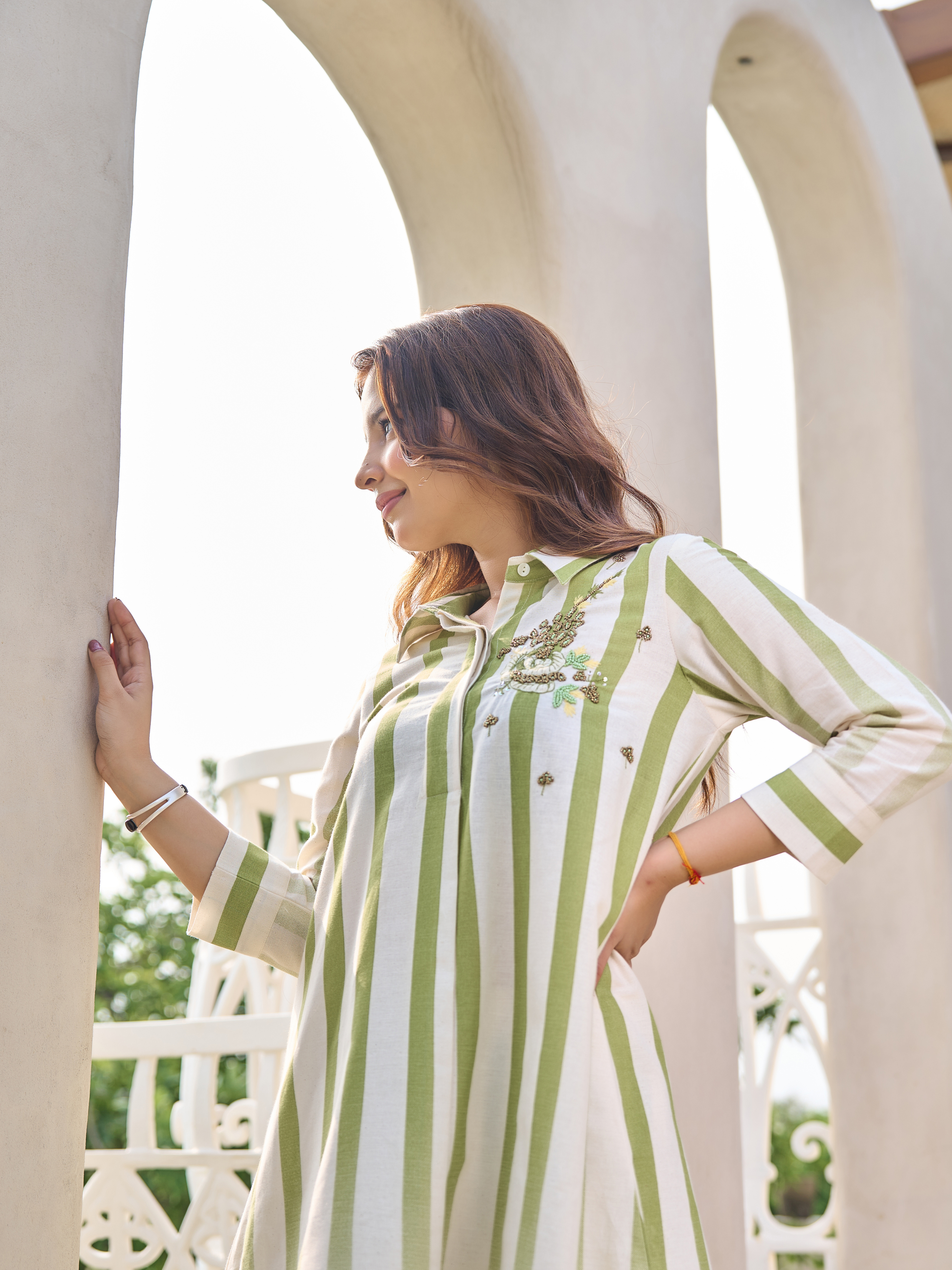 SANA STRIPED EMBROIDERED CO-ORD SET
