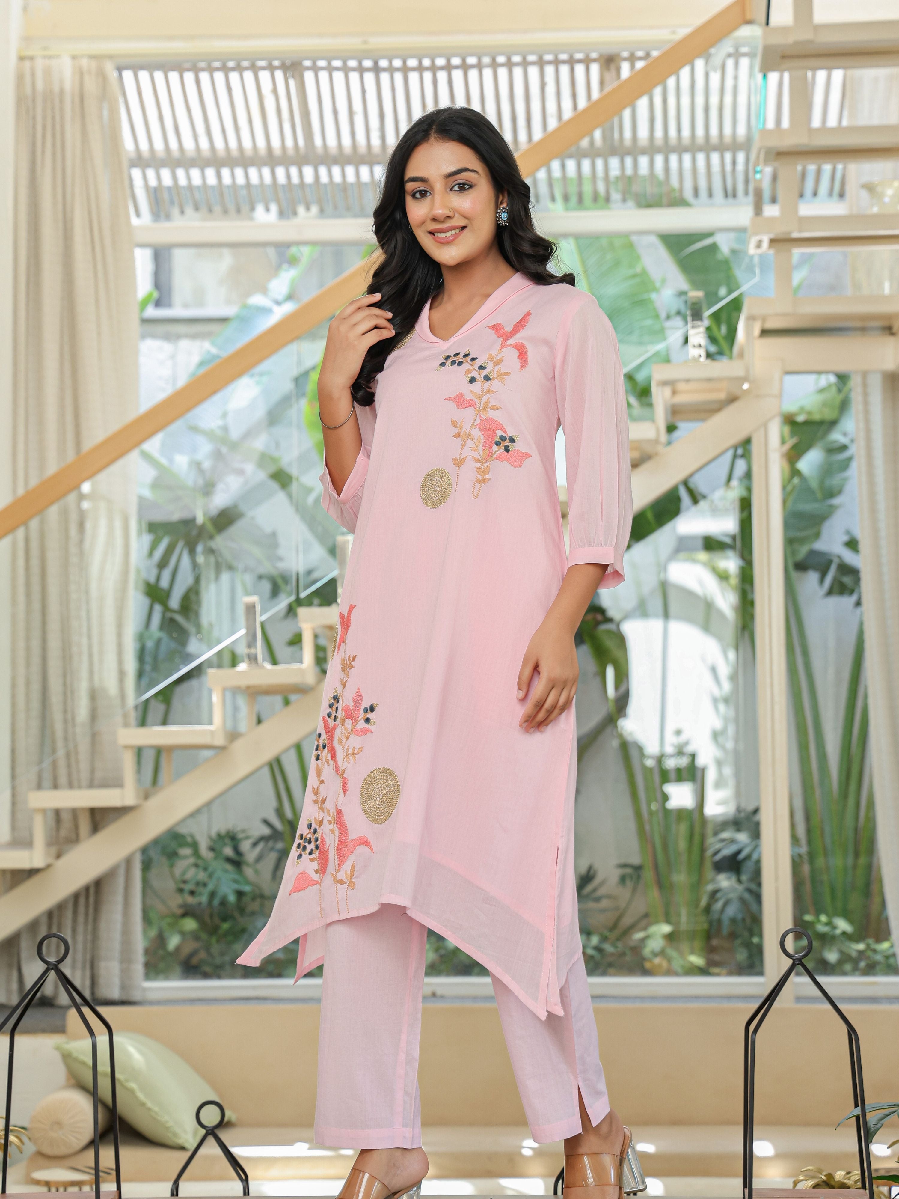 LEHJA ROSE MIST EMBROIDERED KURTA SET