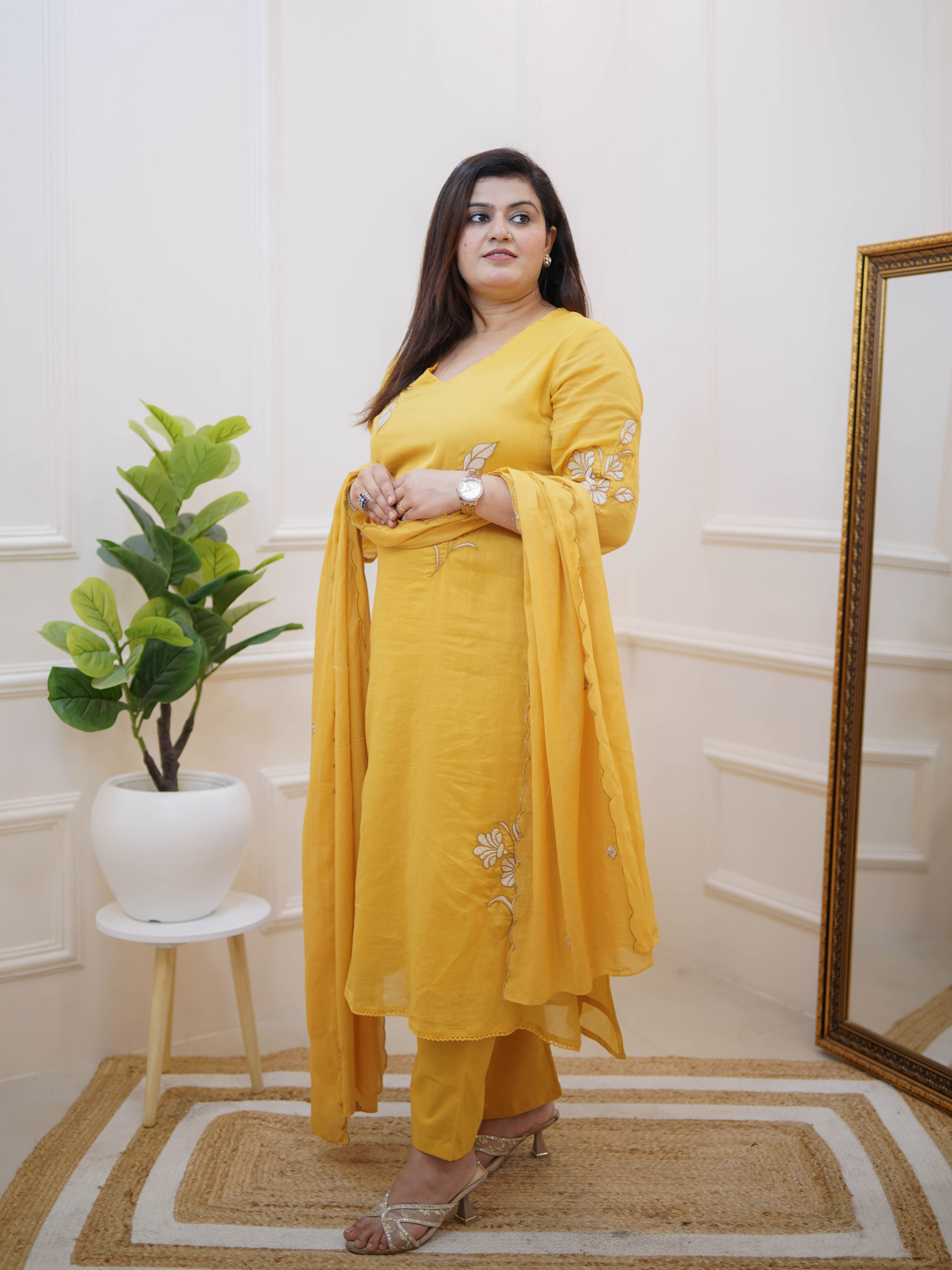 SUNSHINE YELLOW EMBROIDERED SUIT SET