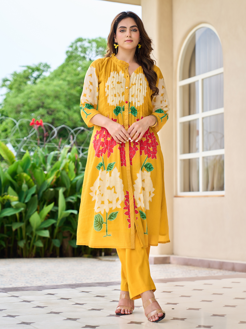 AFREEN YELLOW PRINTED KURTA SET