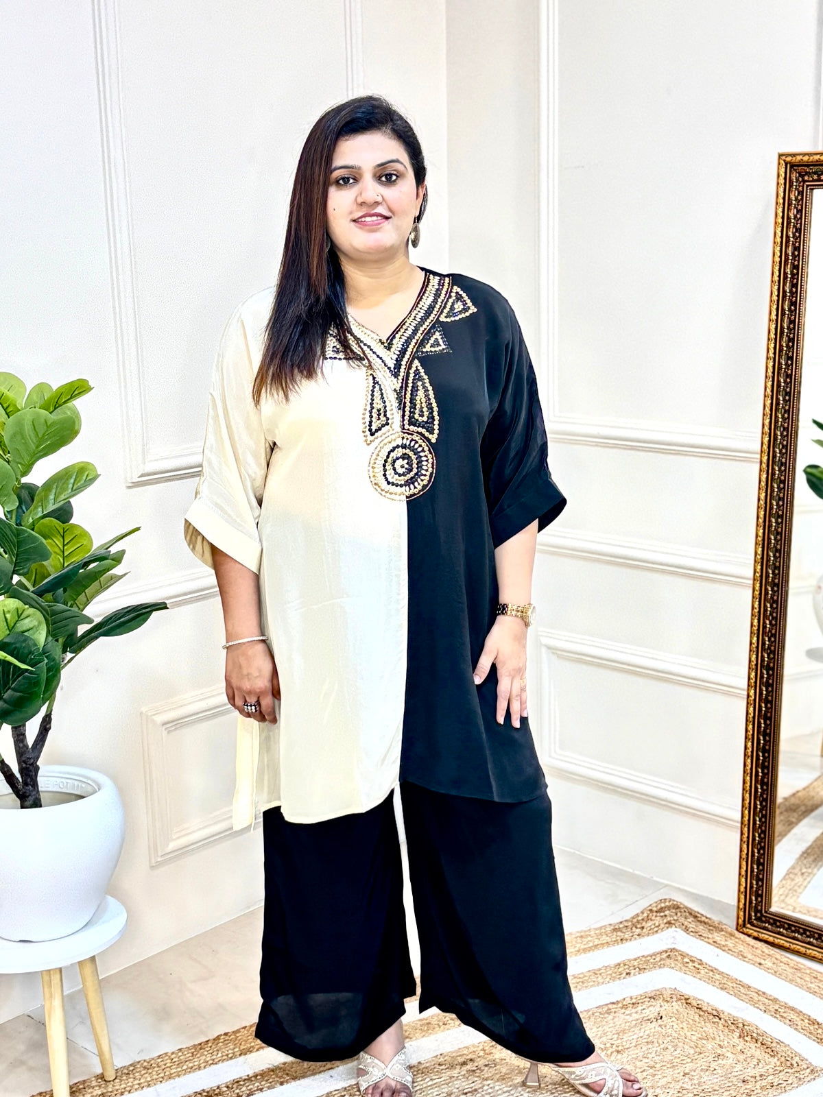 BLACK & IVORY ARTISAN EMBROIDERED CO-ORD SET