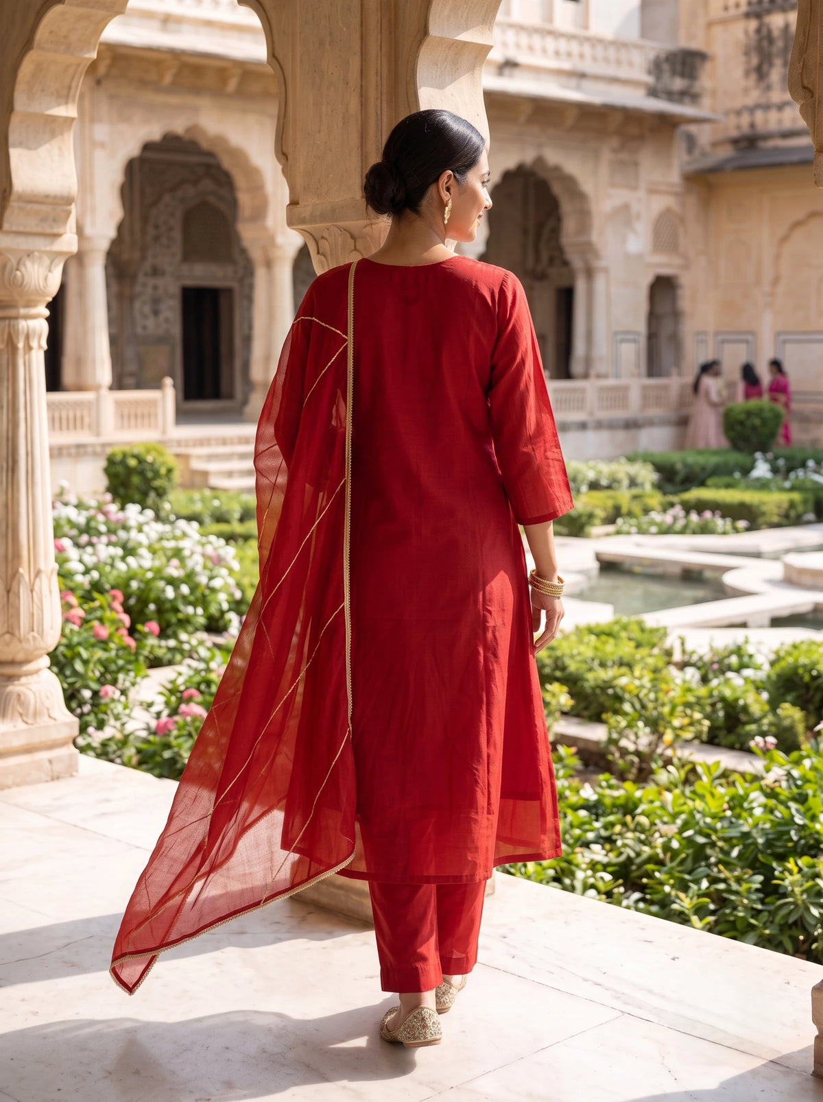 BURGUNDY GRACE EMBELLISHED STRAIGHT HAND EMBROIDERED SUIT SET