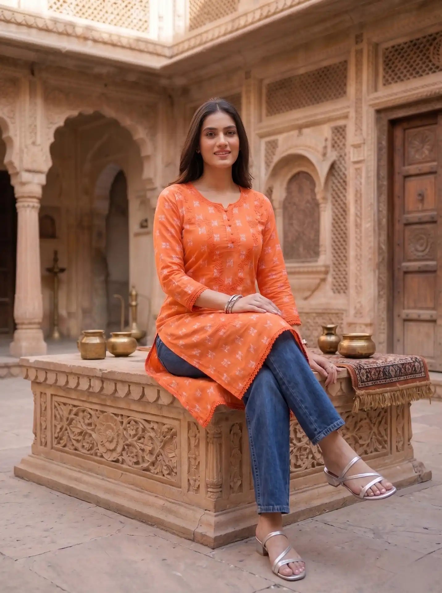 BRIGHT ORANGE EASYWEAR KURTI