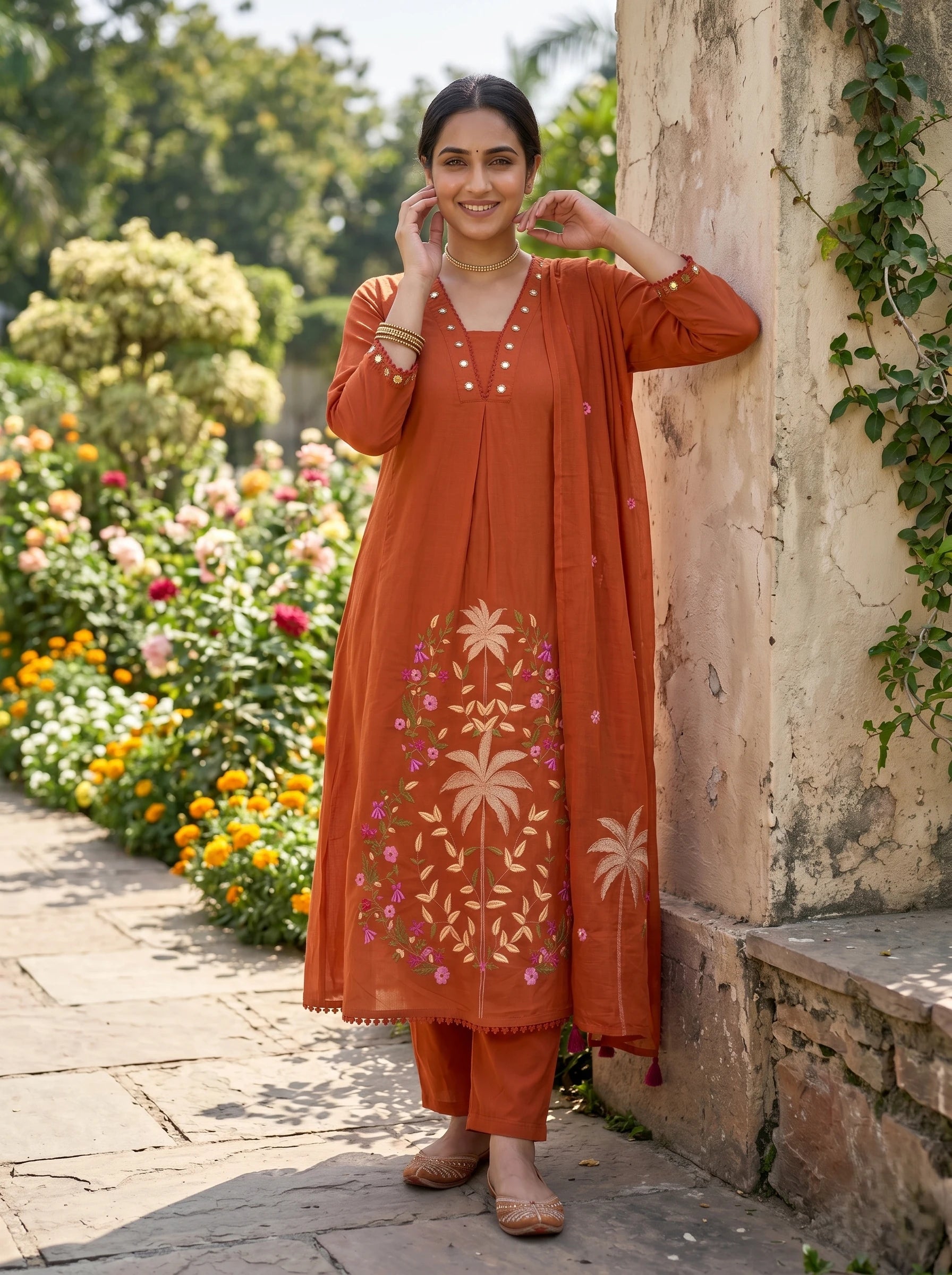 COPPER ROSE THREADWORK MUL COTTON SUIT SET