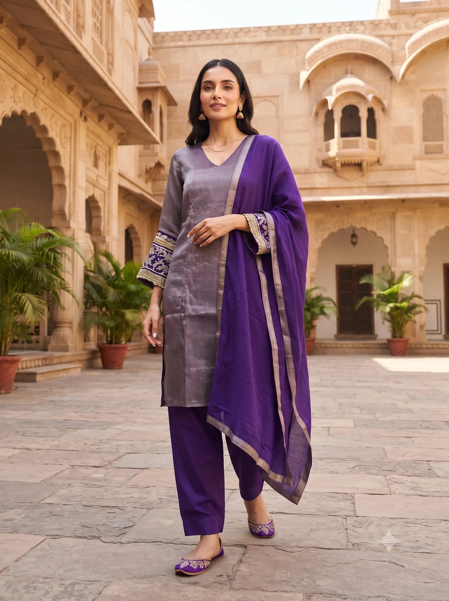LAVENDER ROYAL HAND EMBROIDERED ZIRZF FABRIC SUIT SET