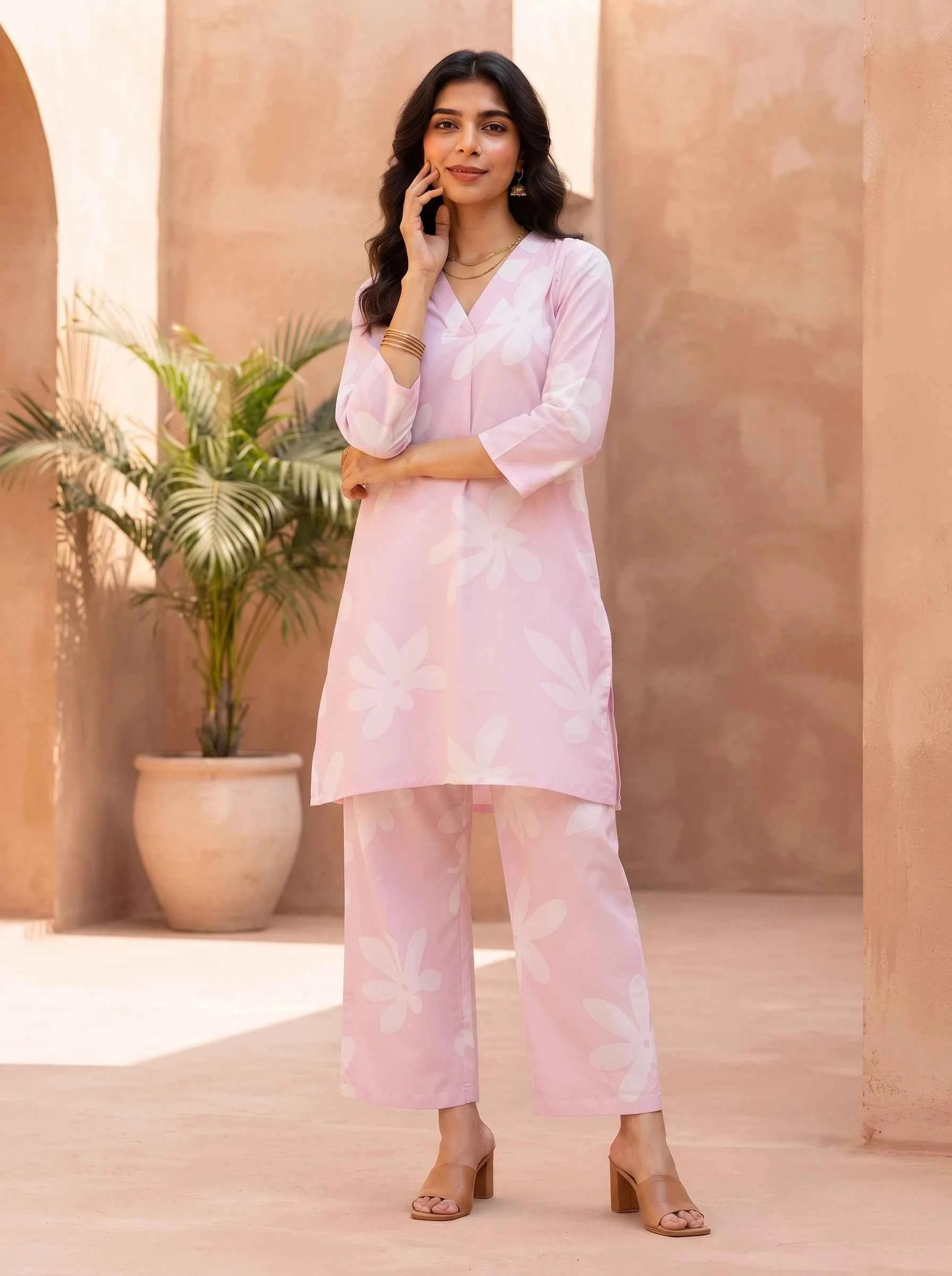 PINK PETALS ELEGANCE PURE COTTON CO-ORD SET
