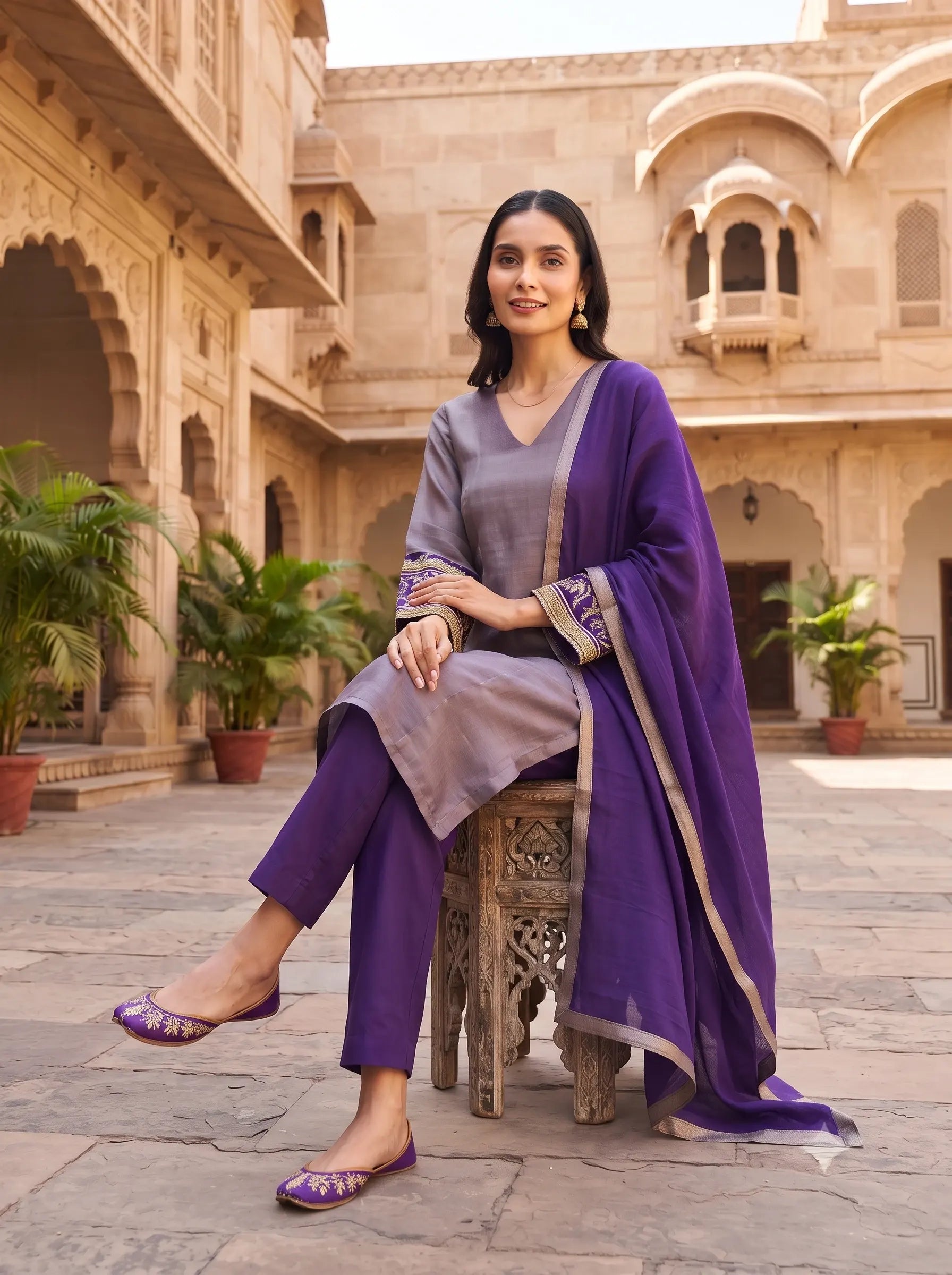 LAVENDER ROYAL HAND EMBROIDERED ZIRZF FABRIC SUIT SET