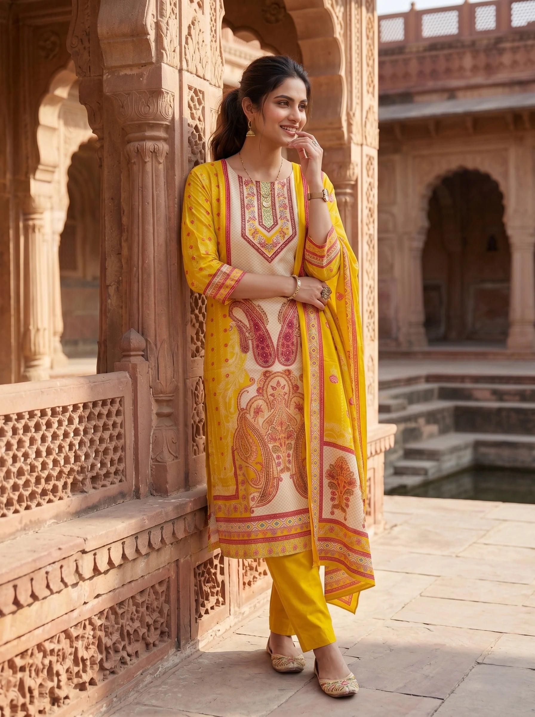 ROYAL YELLOW MIRROR HANDWORK SUIT SET