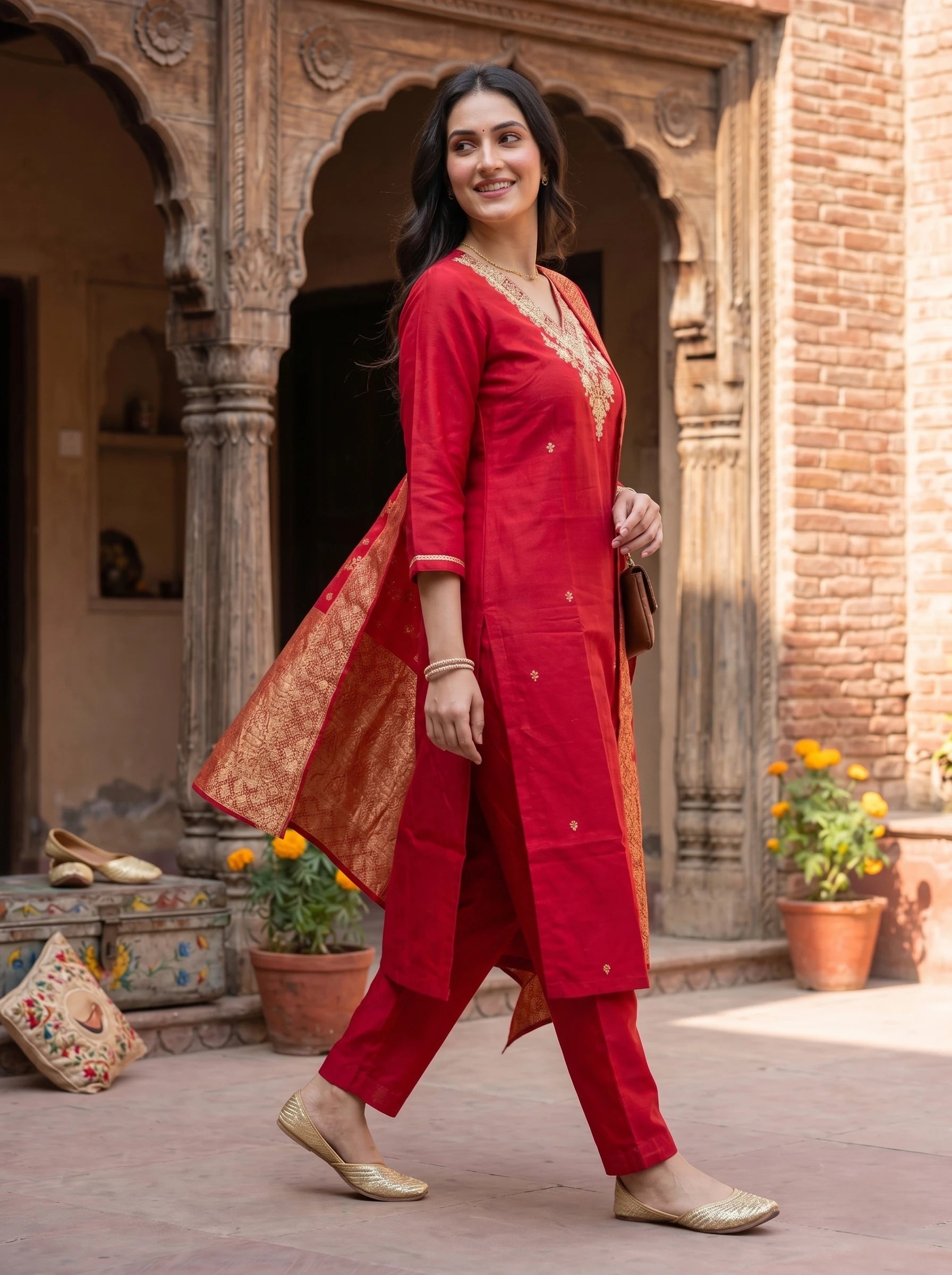 SAMAIRA MAROON THREADWORK SUIT SET