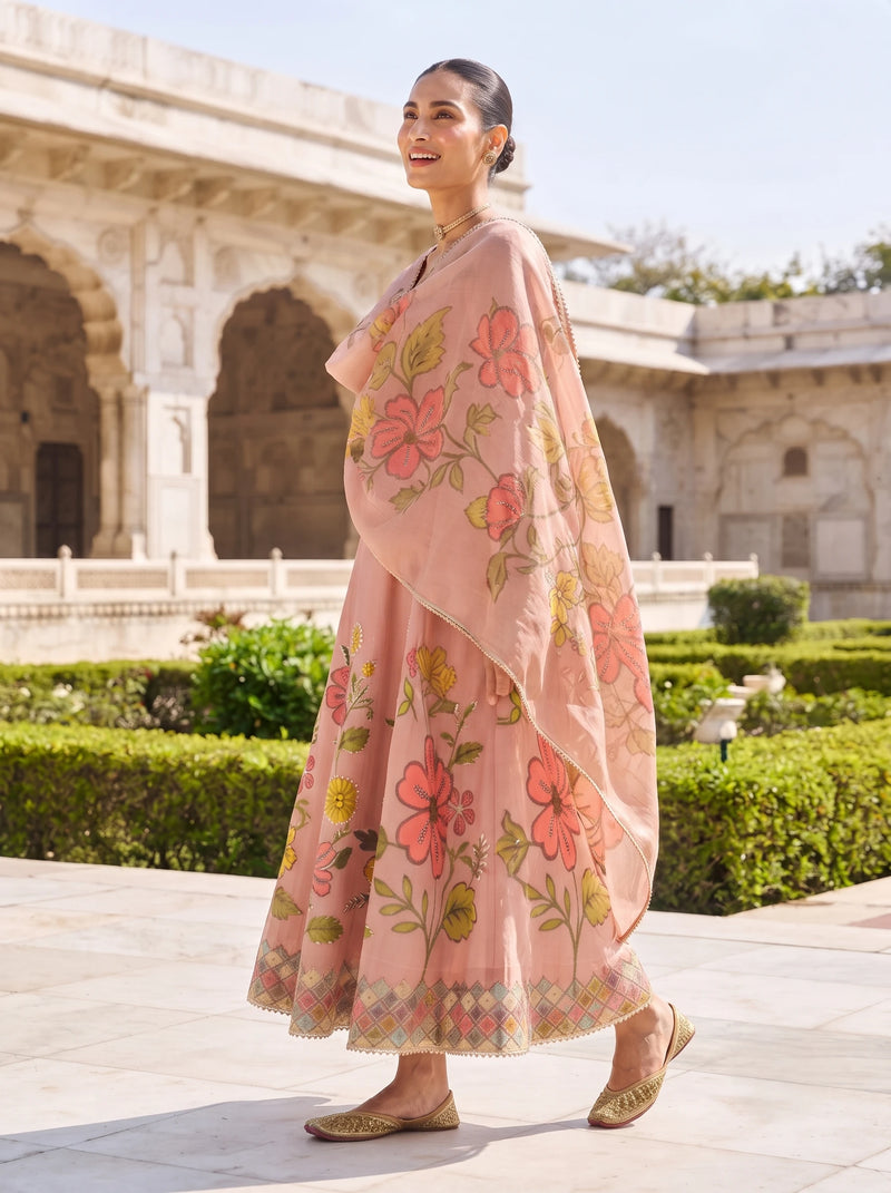 NOOR-E-GUL BLUSH ONION SHIMMER FABRIC ANARKALI SUIT WITH DUPATTA