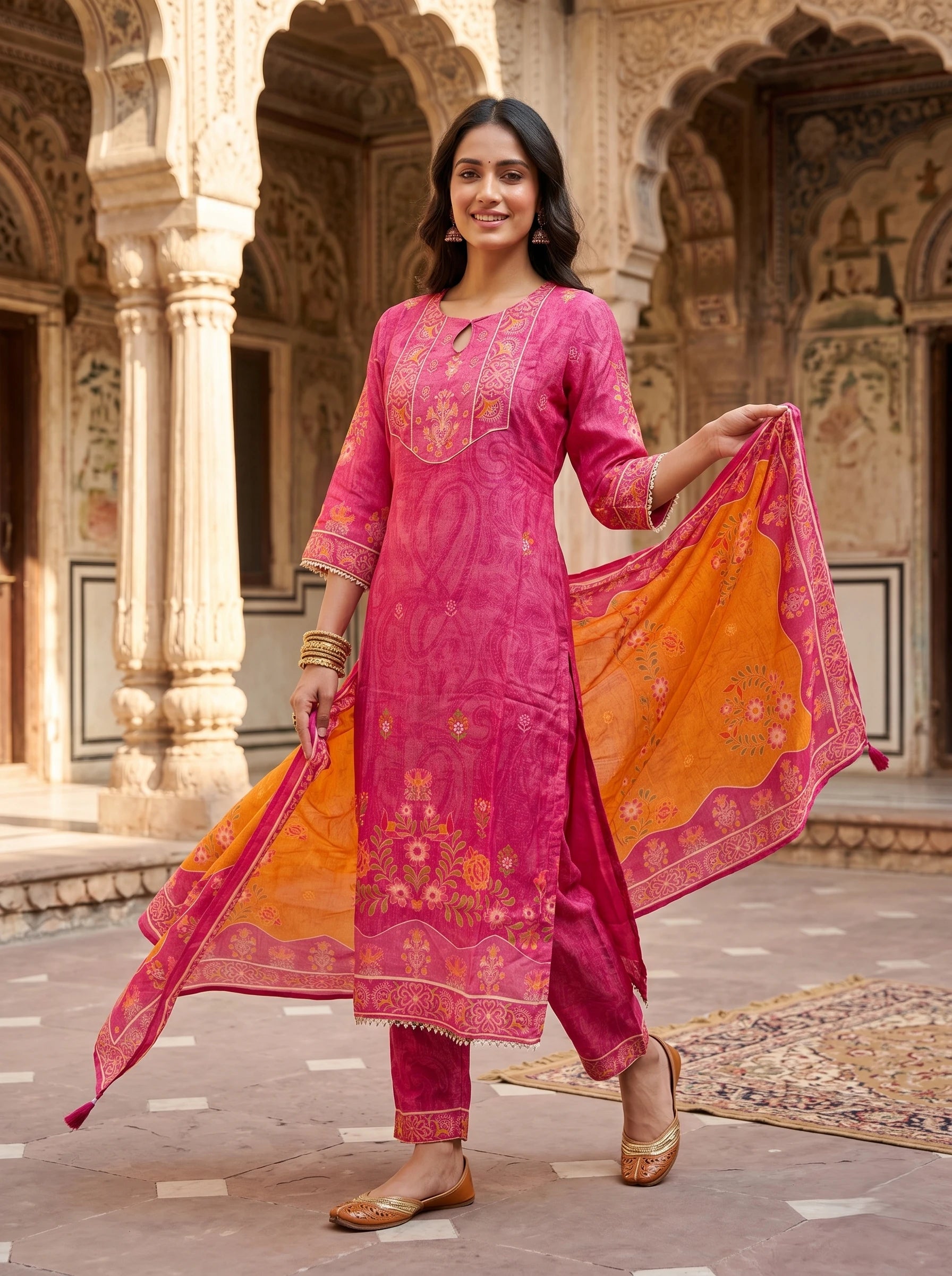 HOT PINK EMBROIDERED SUIT SET