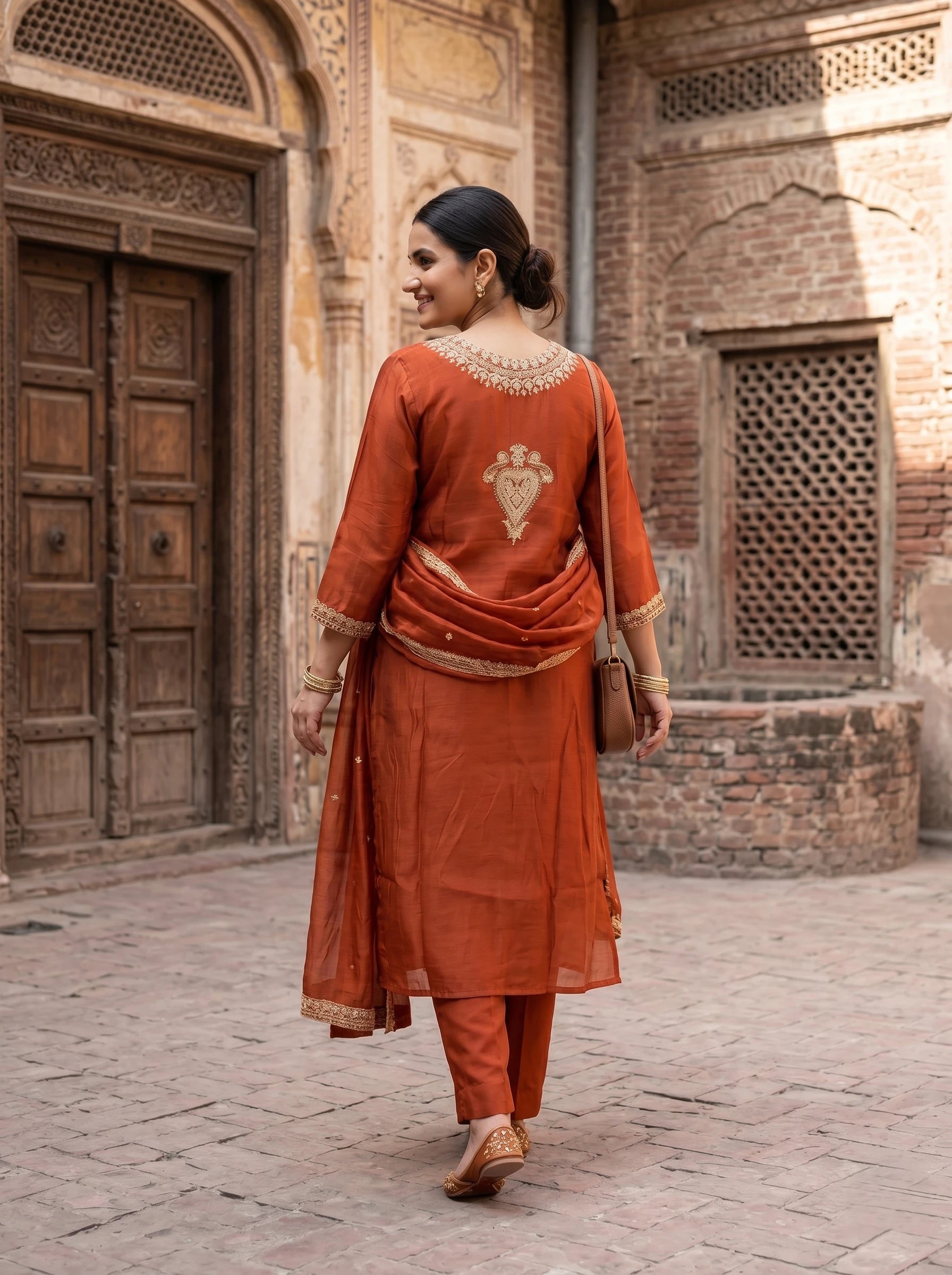 SANIA RUST ORANGE STRAIGHT SUIT SET
