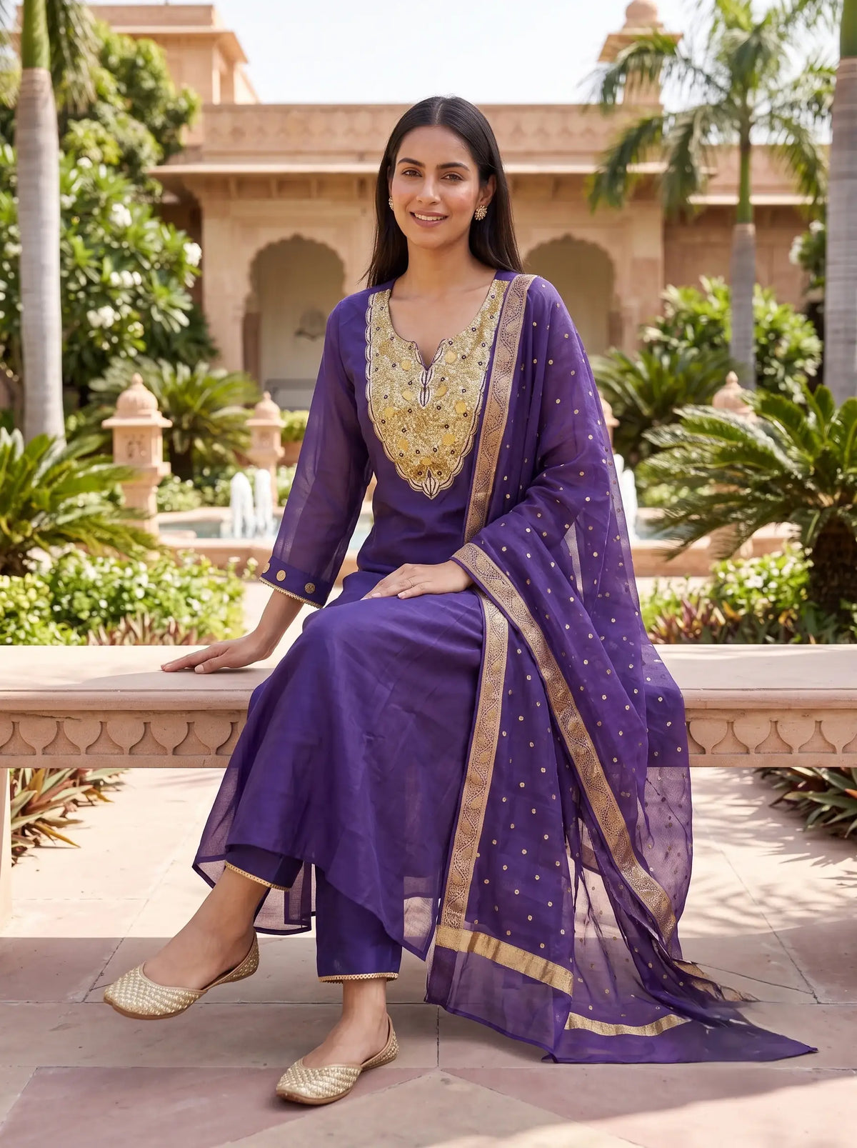 PURPLE FESTIVE DESIGNER HAND EMBROIDERED FESTIVE SUIT SET