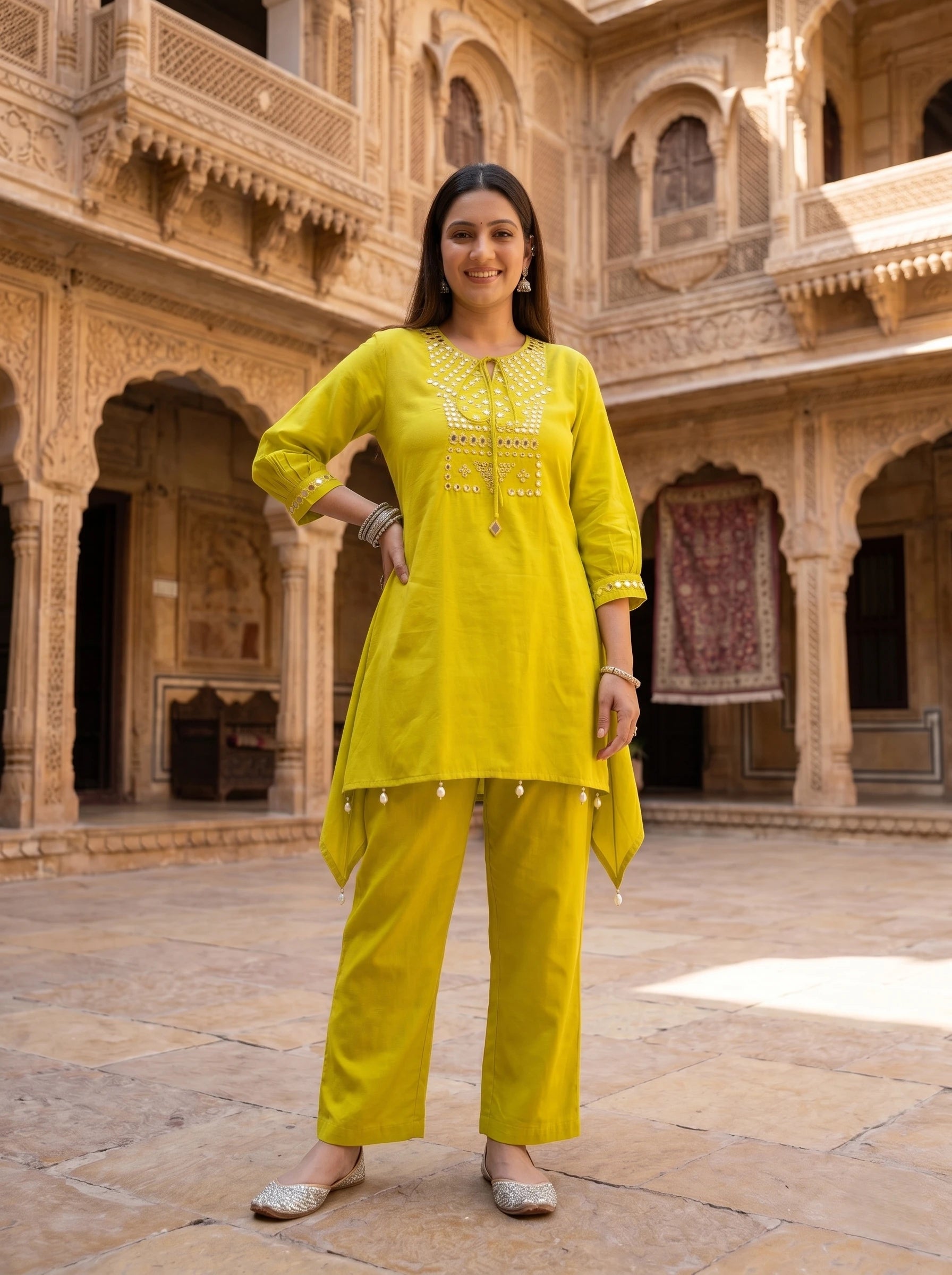 CITRUS GLOW MIRROR WORK CO-ORD SET