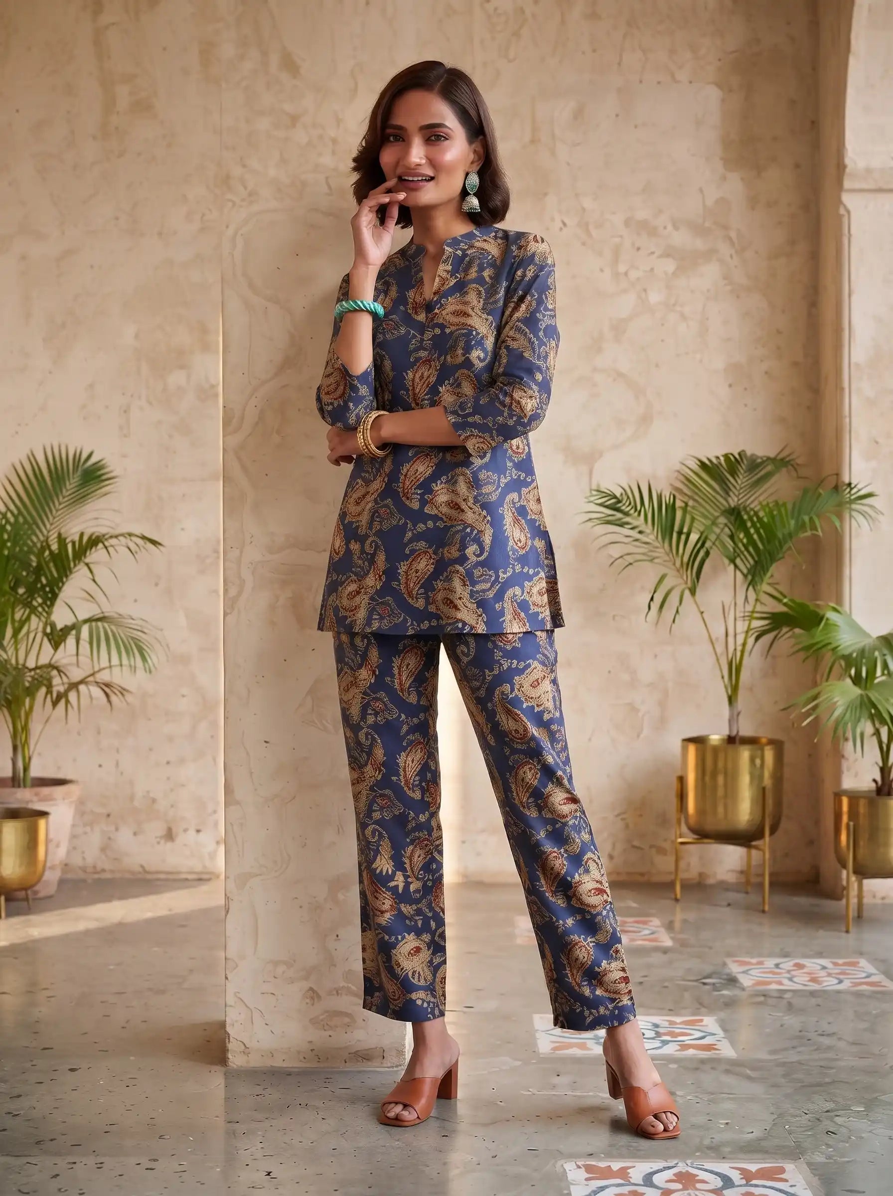BLUE EMPRESS PAISLEY PURE COTTON CO-ORD SET