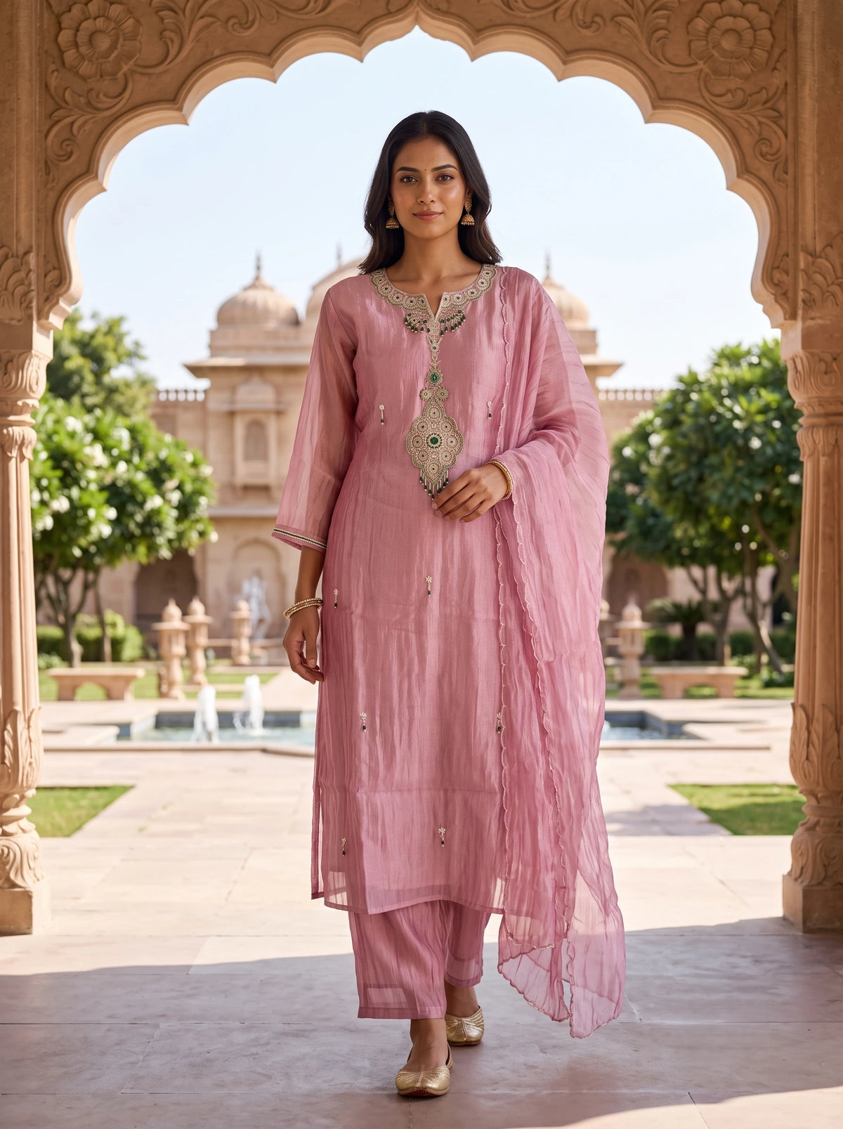 DUSTY PINK DESIGNER HAND EMBROIDERED FESTIVE SUIT SET