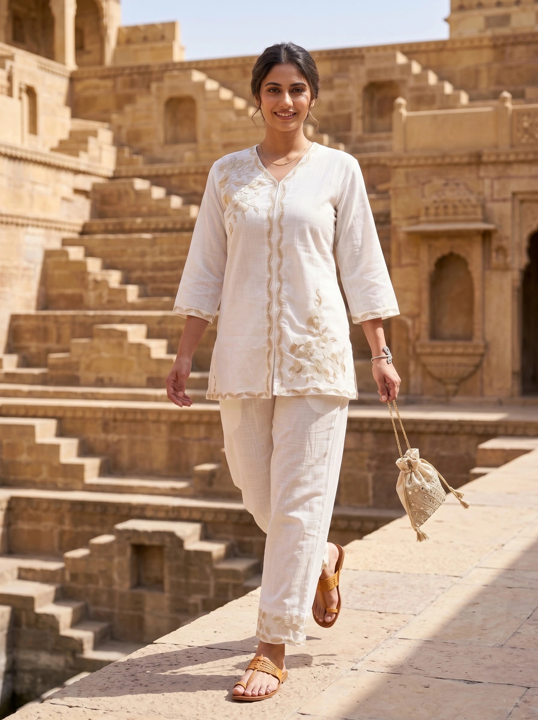 IVORY GOLD HANDWORK CO-ORD SET