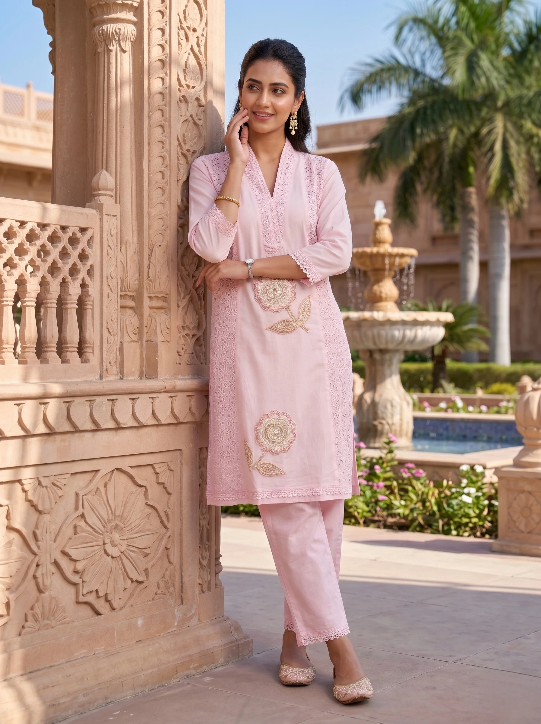 BLUSH PINK CHIKANKARI ELEGANCE CO-ORD SET