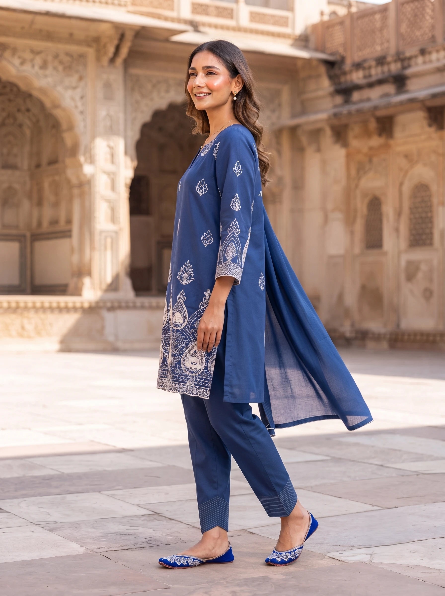 NAVY BLUE ELEGANCE FULL EMBROIDERED PURE COTTON SUIT SET