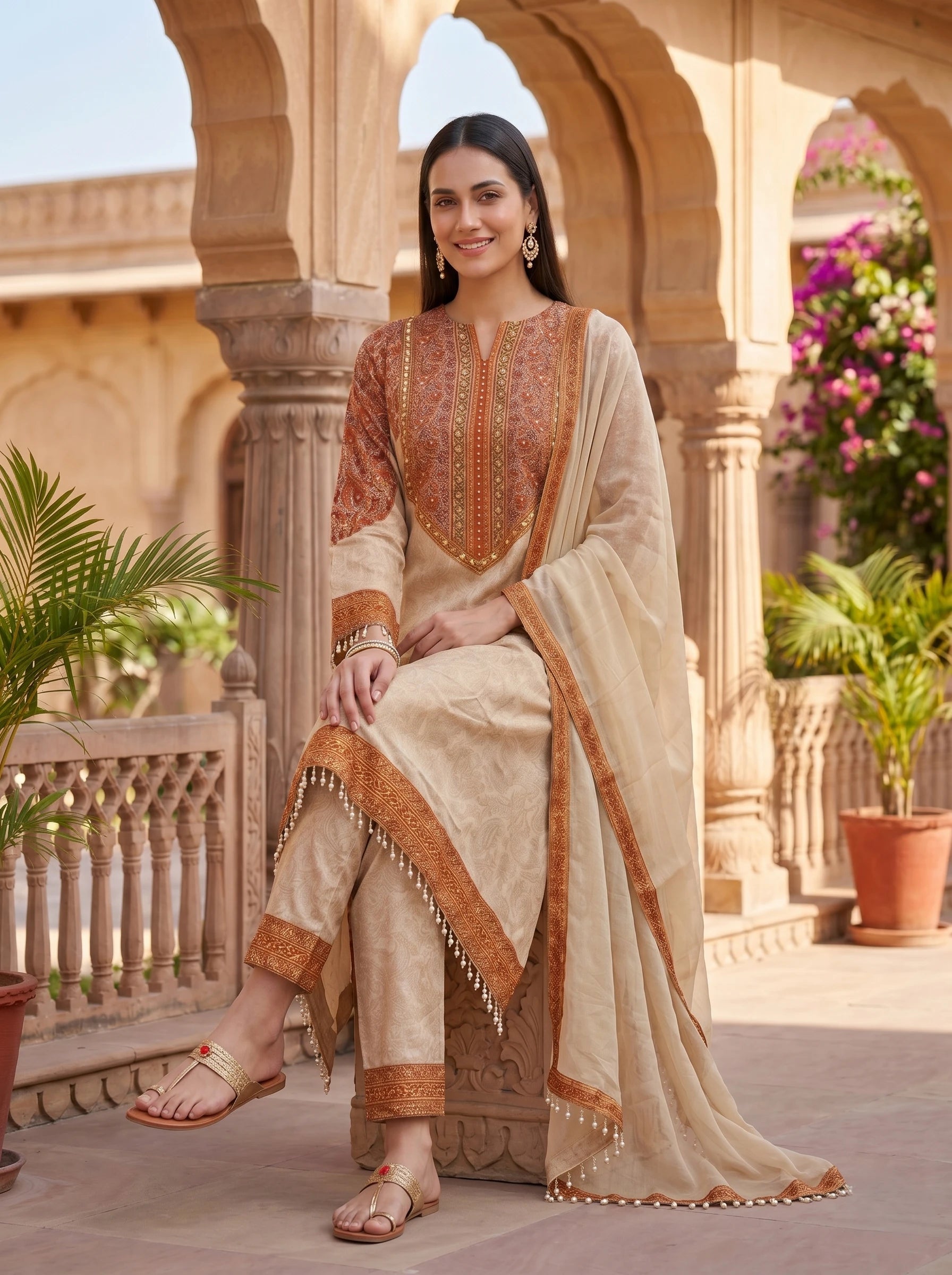 NOOR PEACH HANDWORK SUIT SET