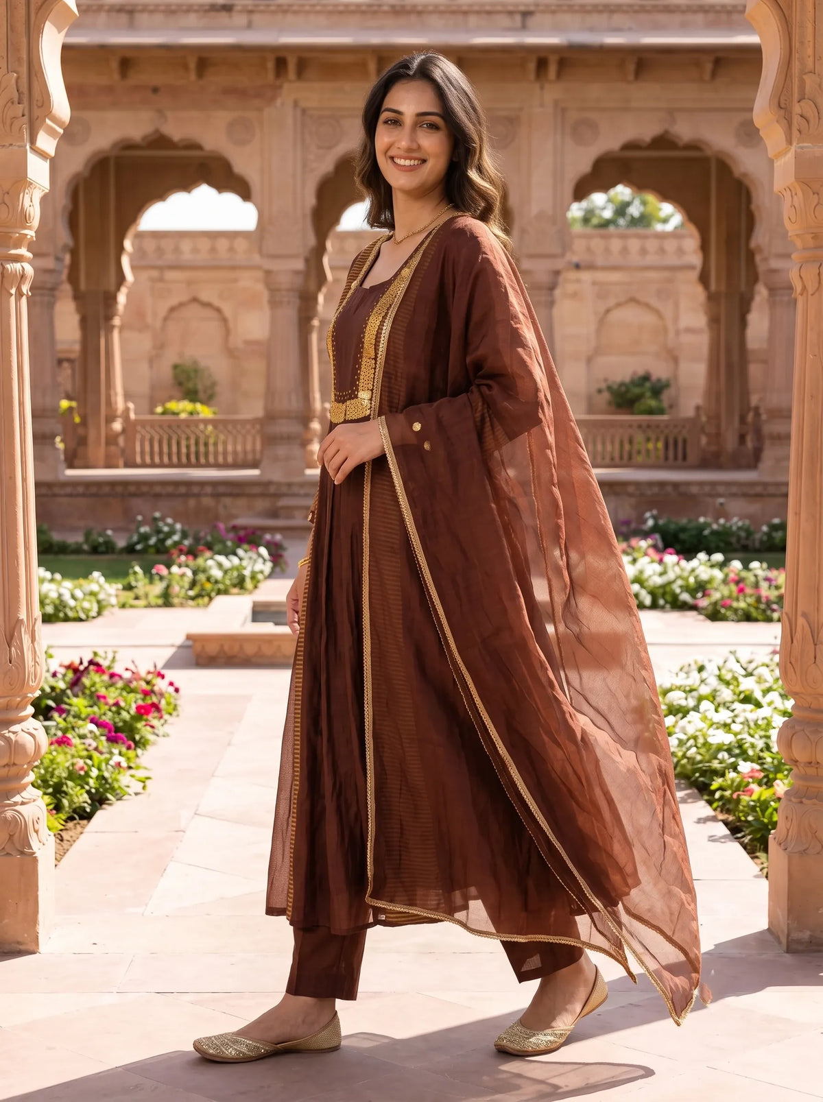 MOCHA BROWN EMBELLISHED GLAMOROUS PARTY WEAR SUIT SET