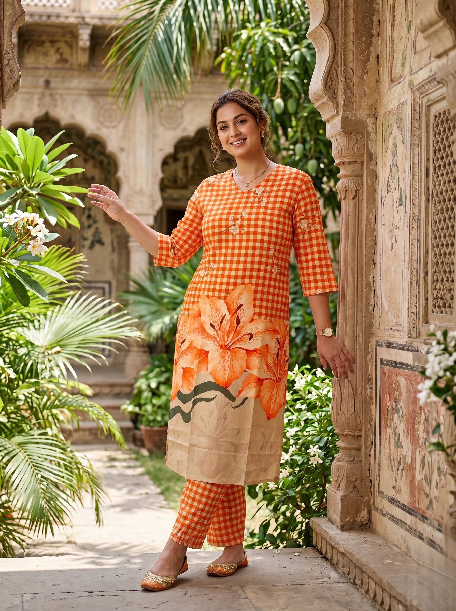 ORANGE FLORAL KURTA SET