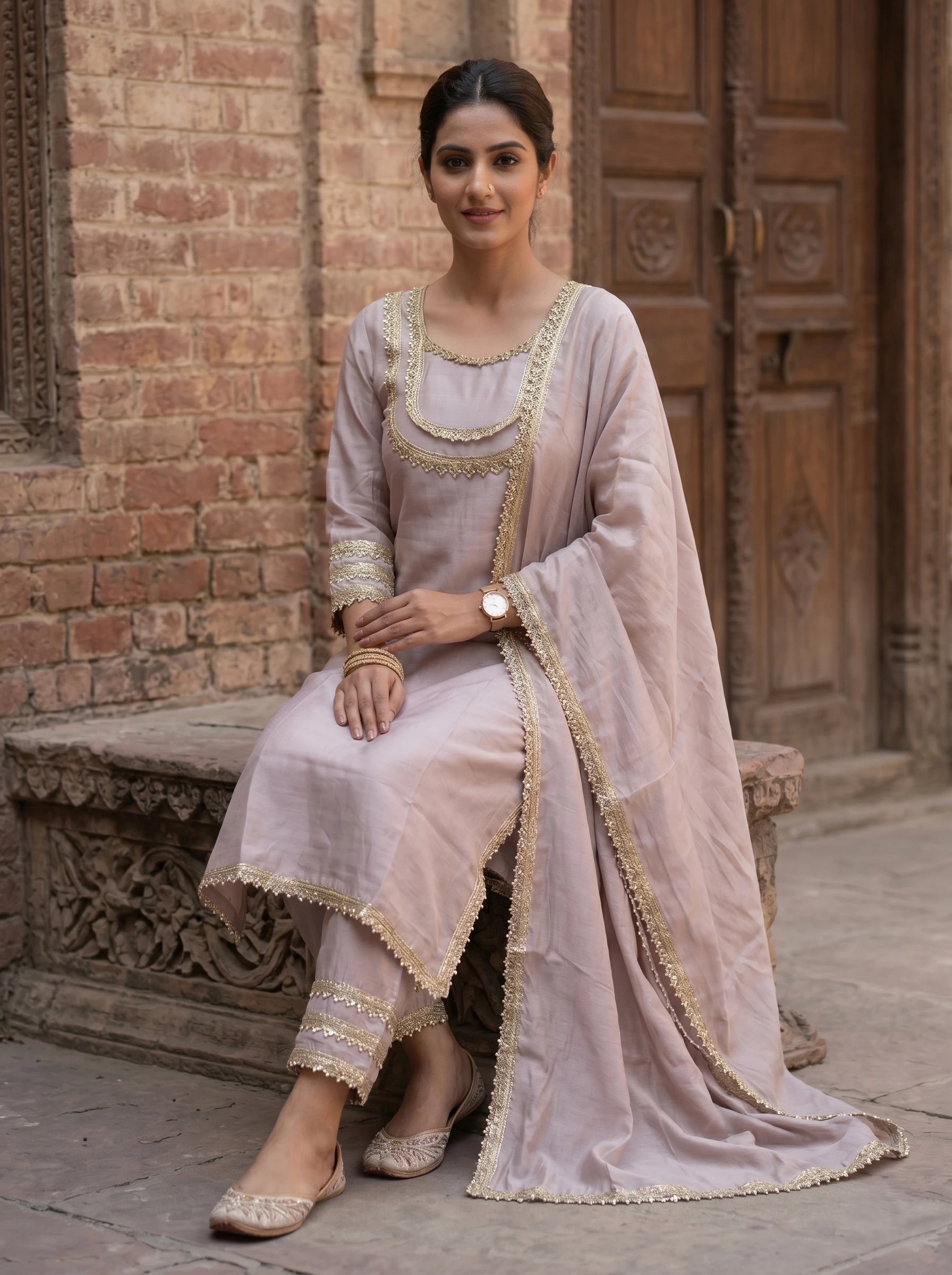ELEGANT PEARL EMBROIDERED SUIT SET