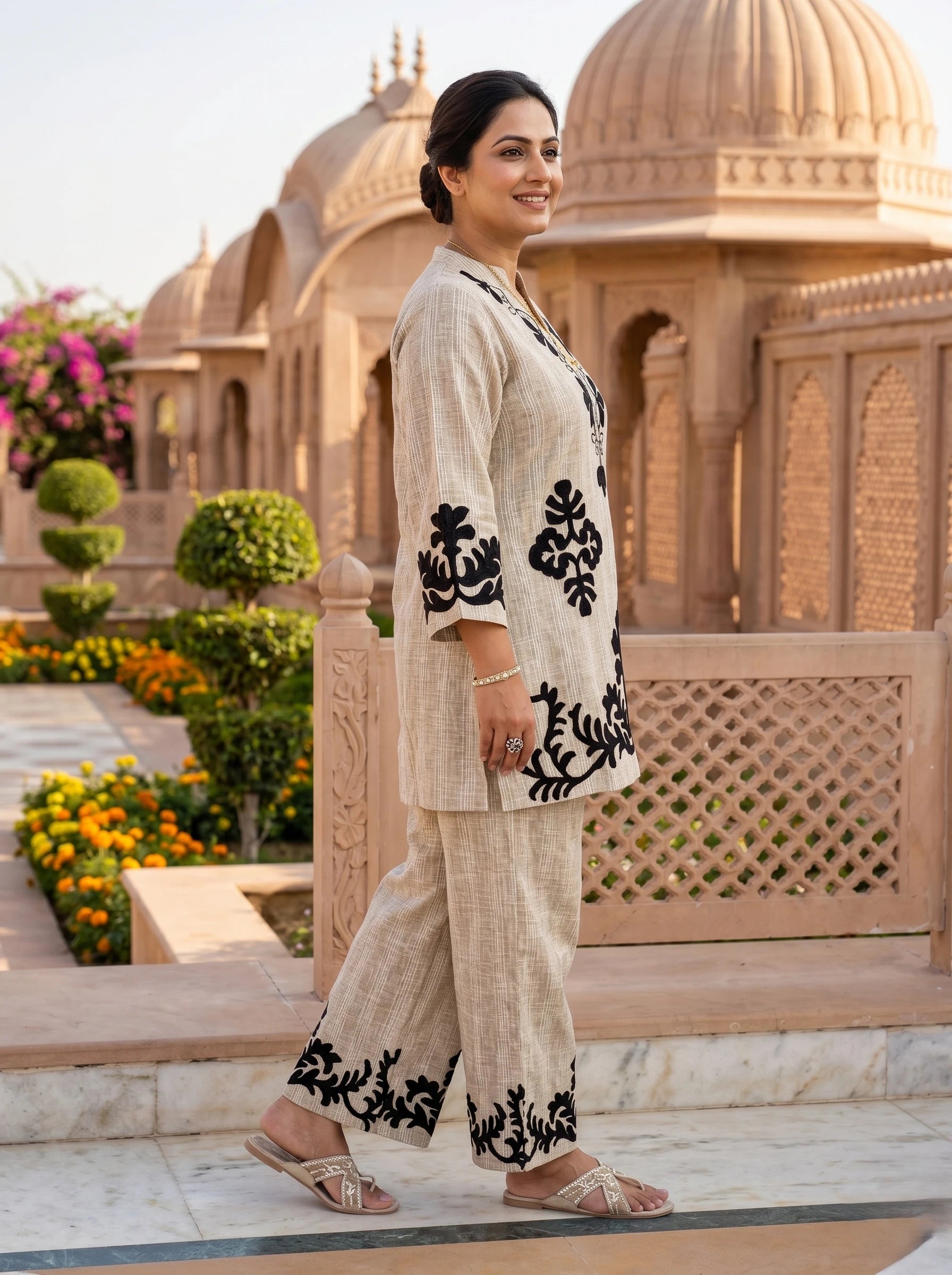 NATURAL BEIGE PATCH WORK CO-ORD SET