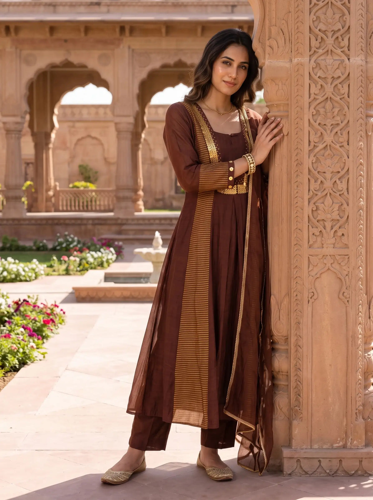 MOCHA BROWN EMBELLISHED GLAMOROUS PARTY WEAR SUIT SET