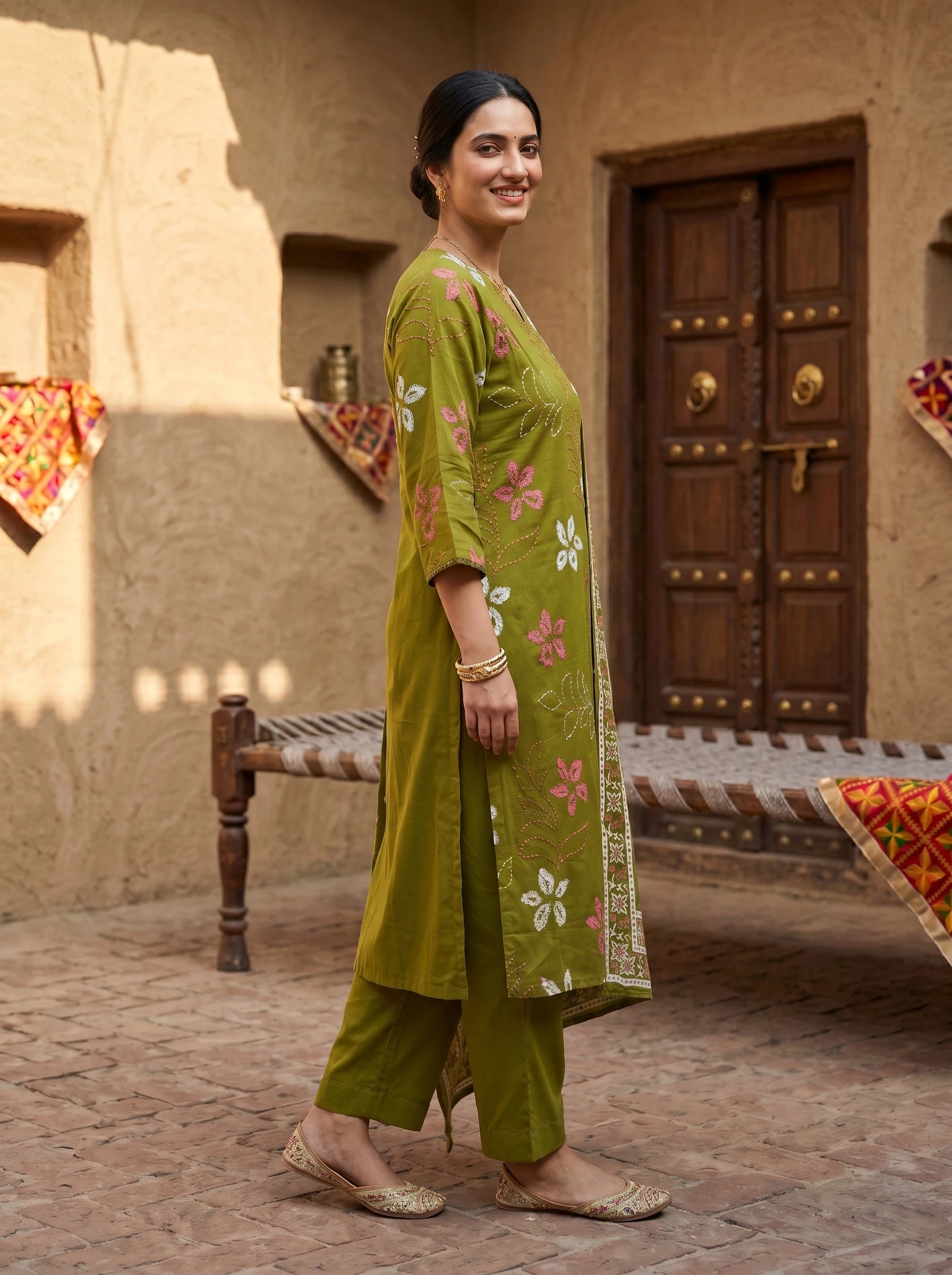 MATCHA GREEN FLORAL MUL COTTON SUIT SET
