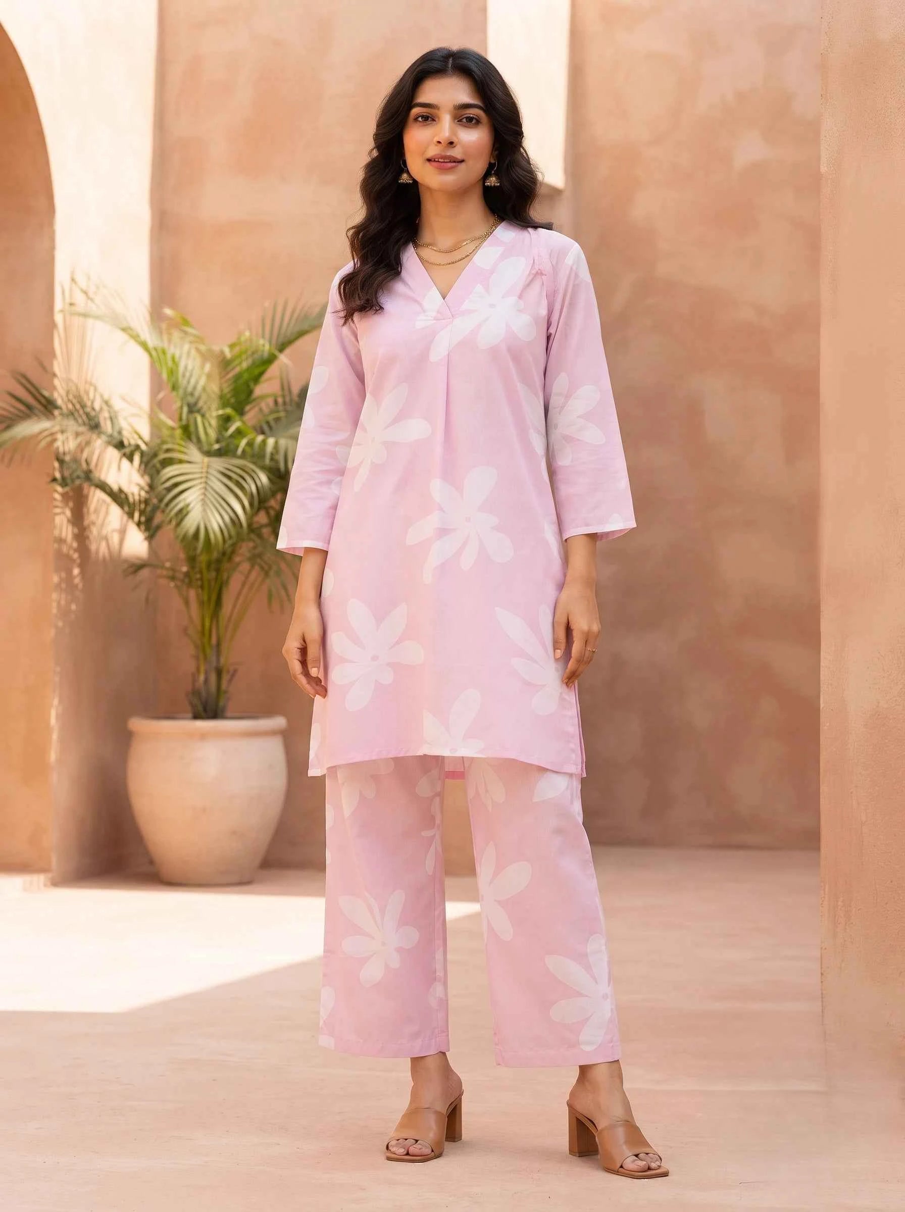 PINK PETALS ELEGANCE PURE COTTON CO-ORD SET