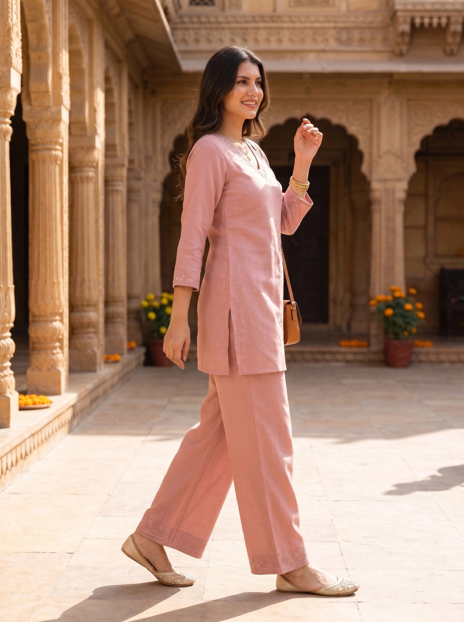 PETAL PINK HANDWORK CO-ORD SET