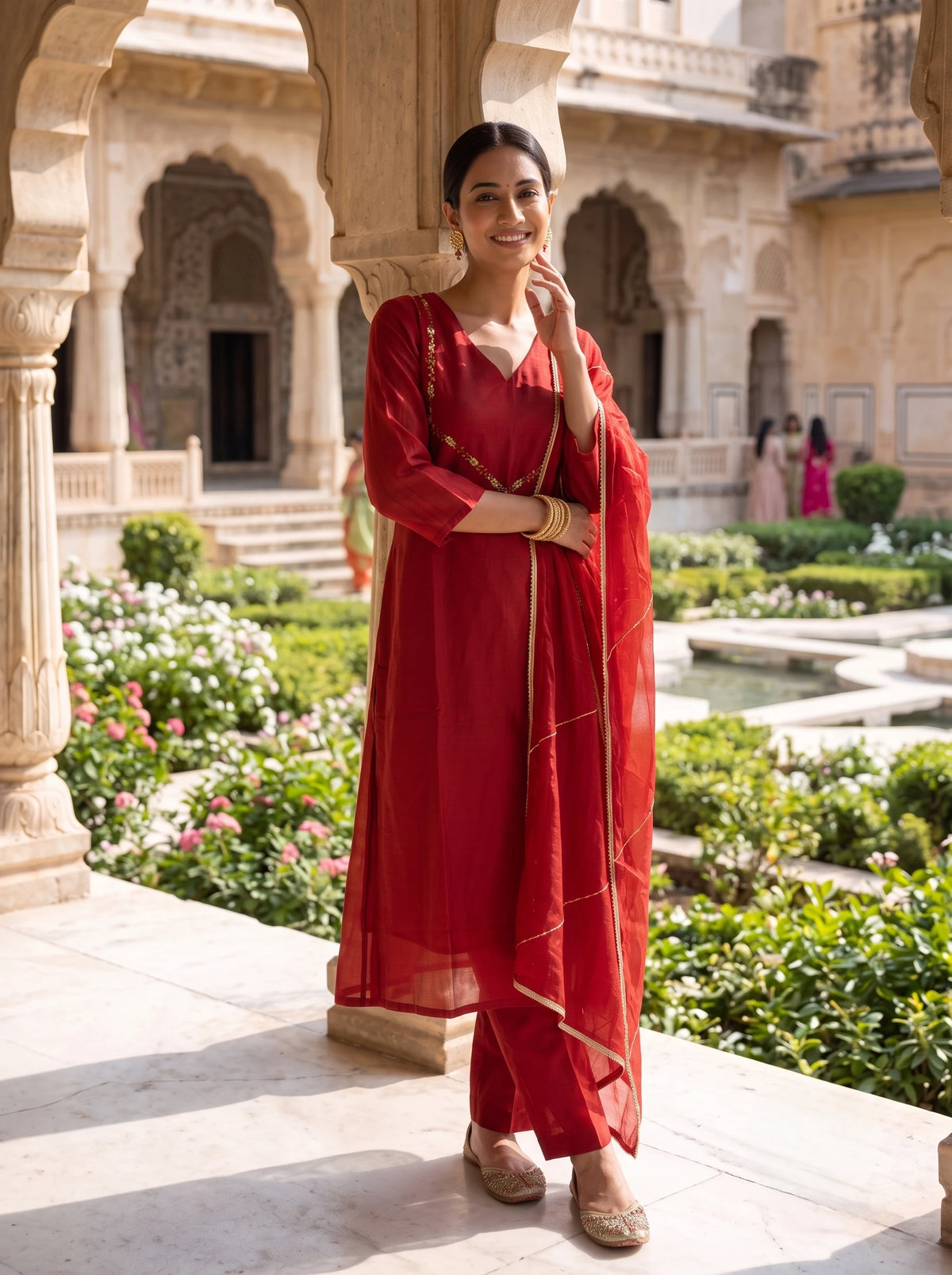 BURGUNDY GRACE EMBELLISHED STRAIGHT HAND EMBROIDERED SUIT SET