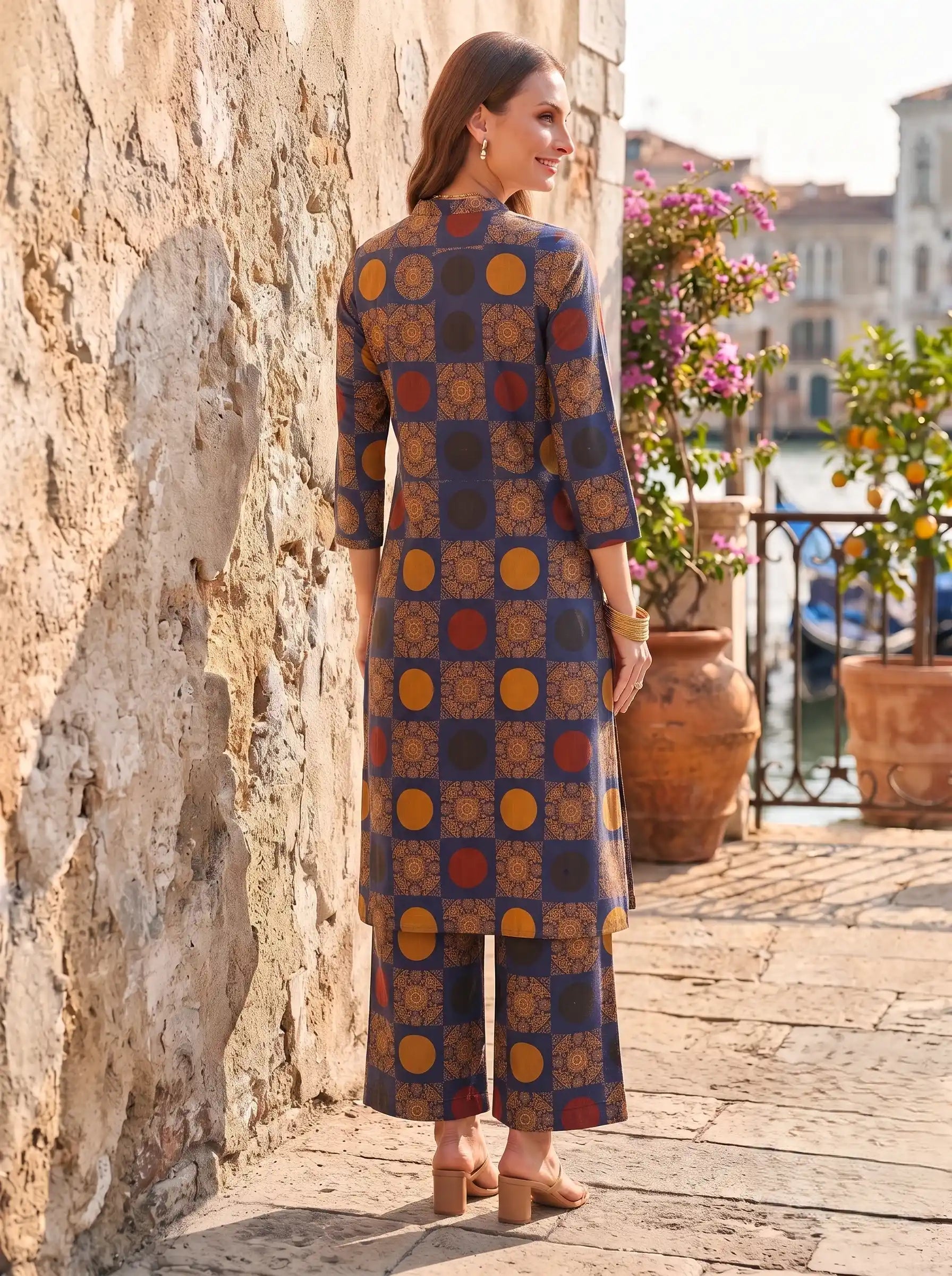 INDIGO TILE ART 100% PURE COTTON KURTA SET