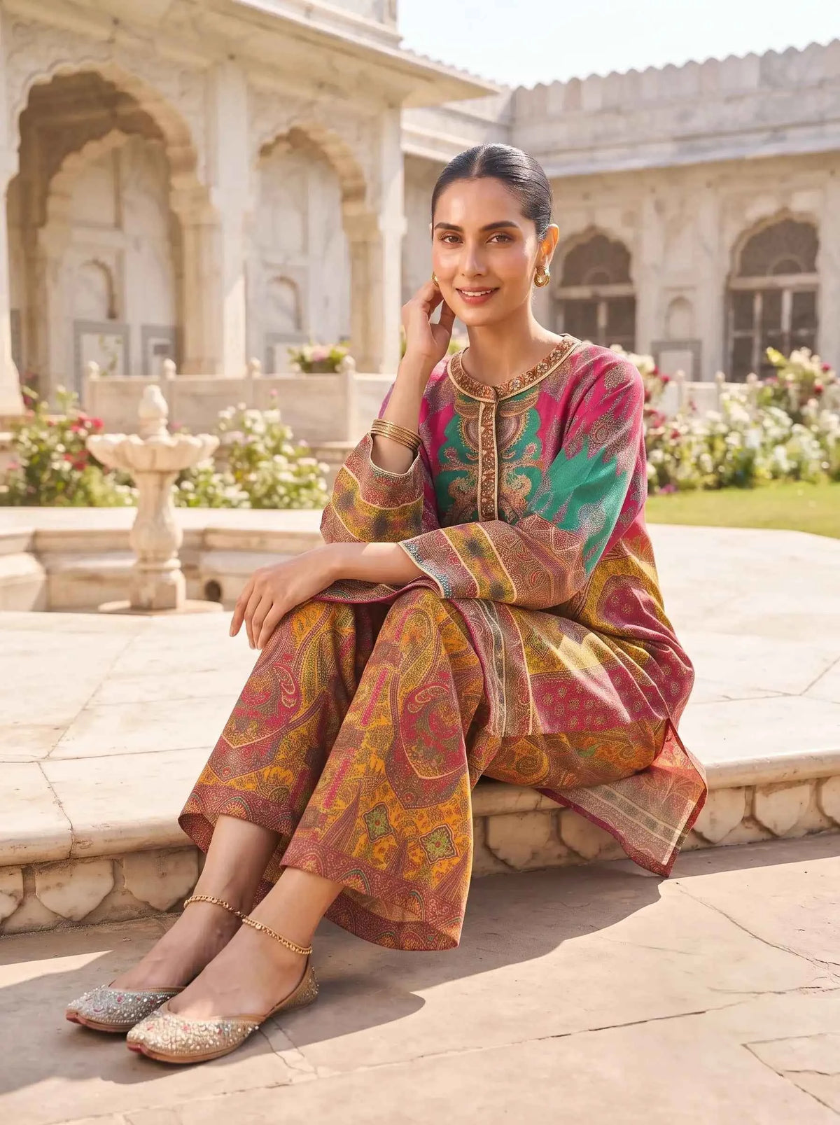 BOHEMIAN SILK-BLEND PURE MUSLIN CO-ORD SET