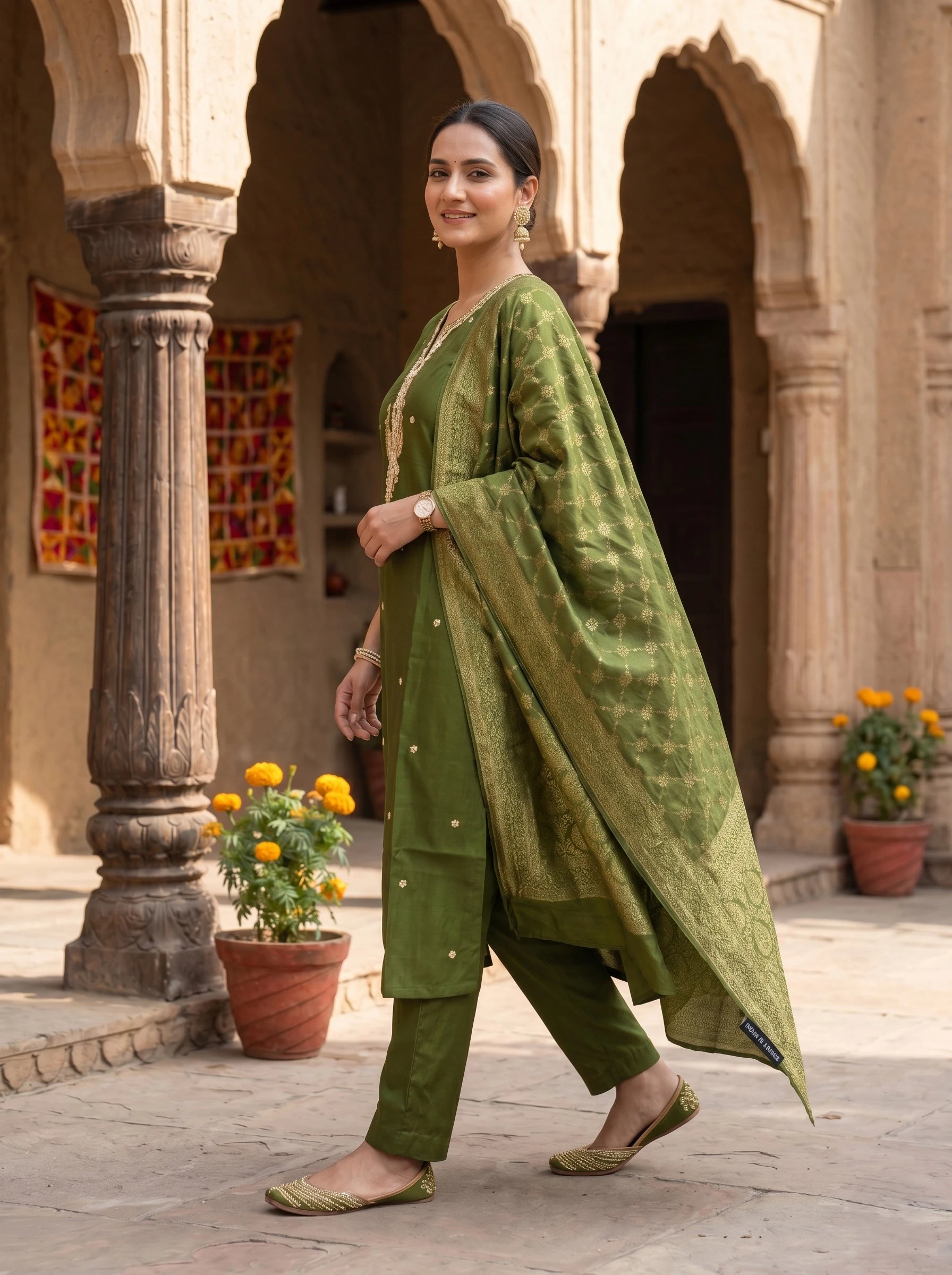 KAINAT MEHNDI GREEN SUIT SET