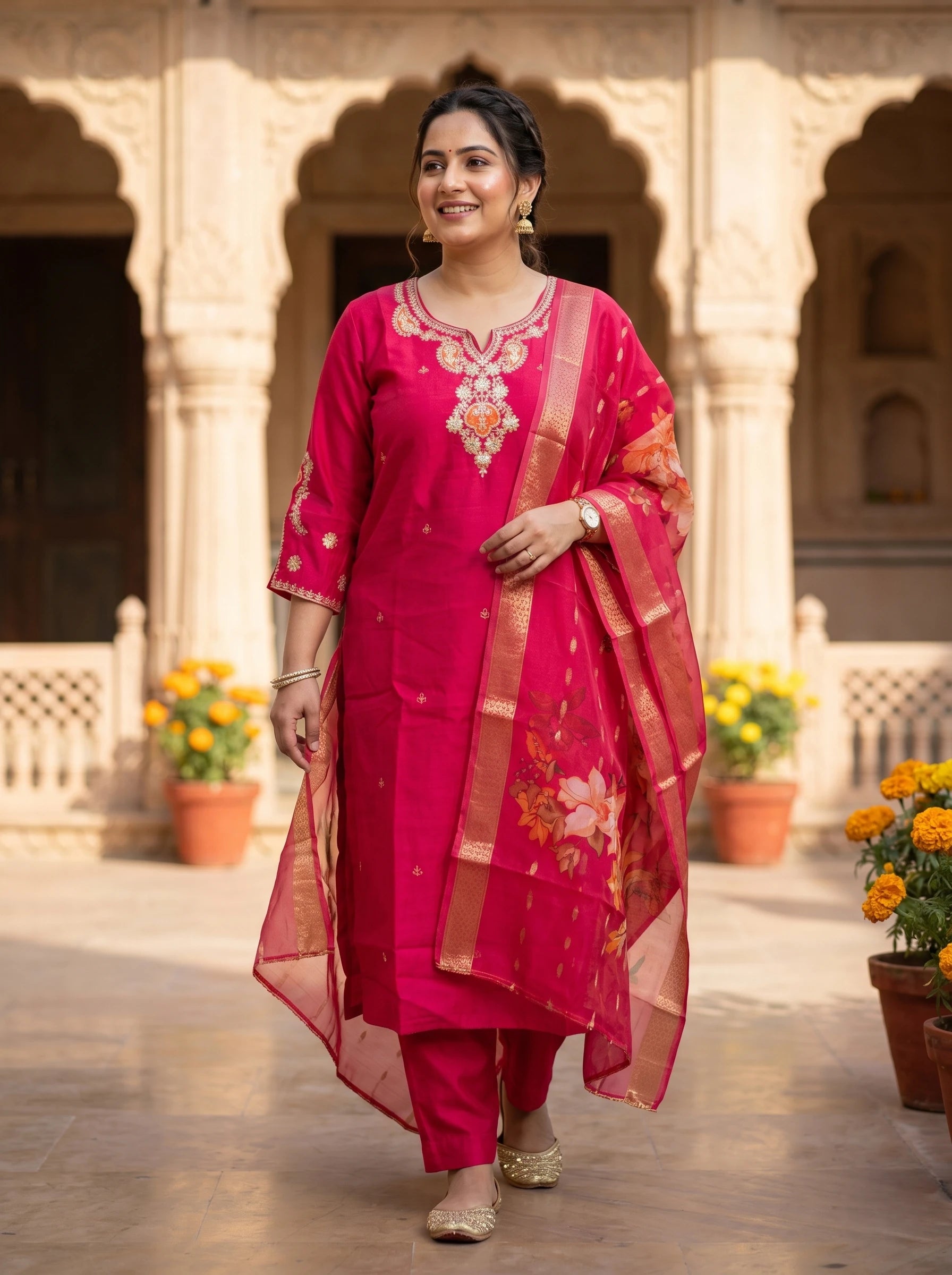 AAFREEN RED ZARI WORK STRAIGHT SUIT