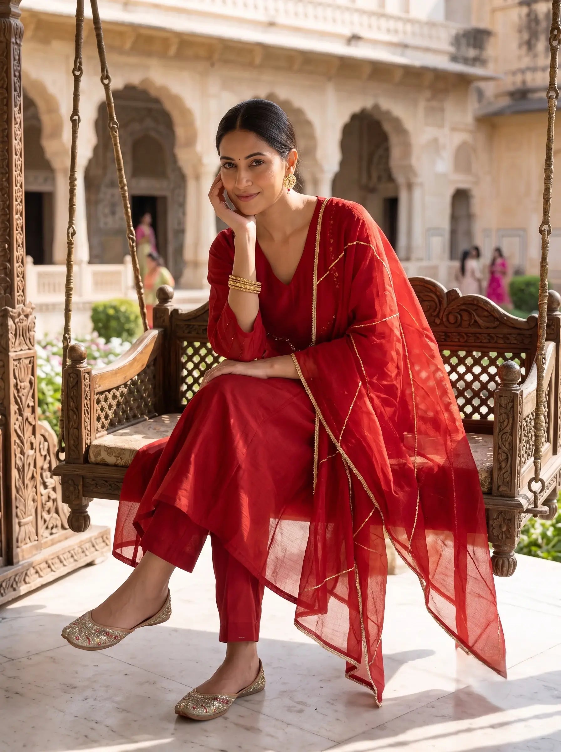 BURGUNDY GRACE EMBELLISHED STRAIGHT HAND EMBROIDERED SUIT SET