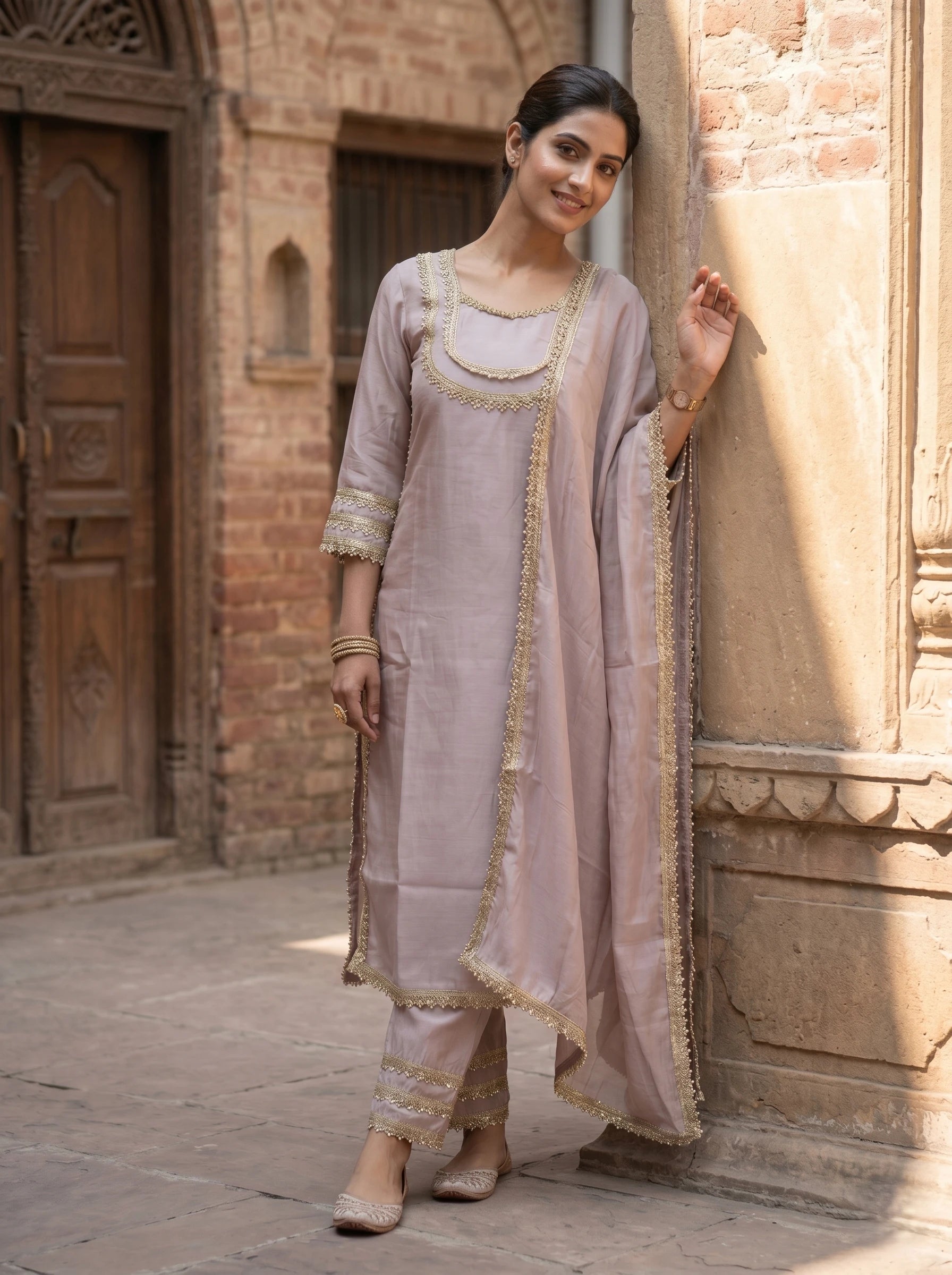 ELEGANT PEARL EMBROIDERED SUIT SET