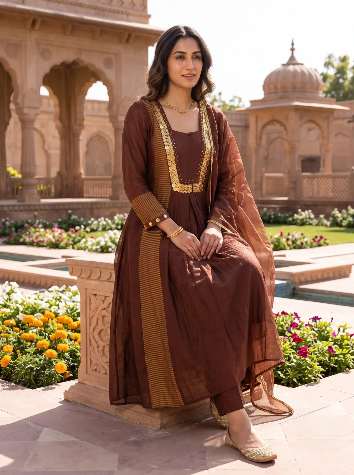 MOCHA BROWN EMBELLISHED GLAMOROUS PARTY WEAR SUIT SET