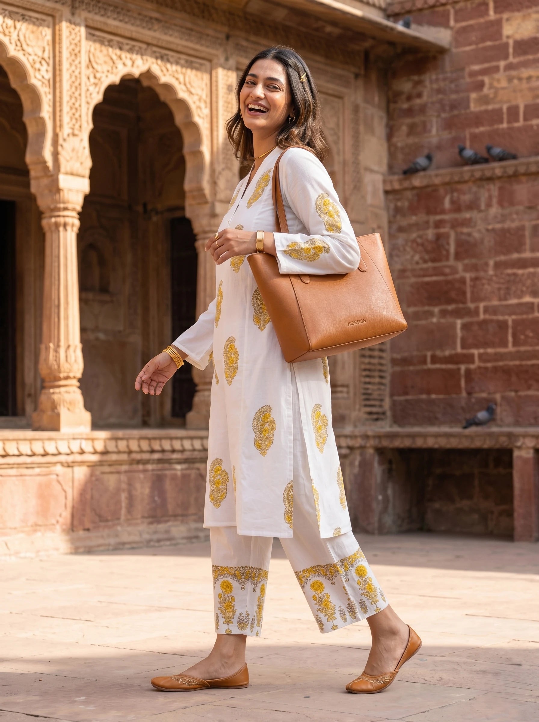 WARM WHITE BLOCK PRINT KURTA SET