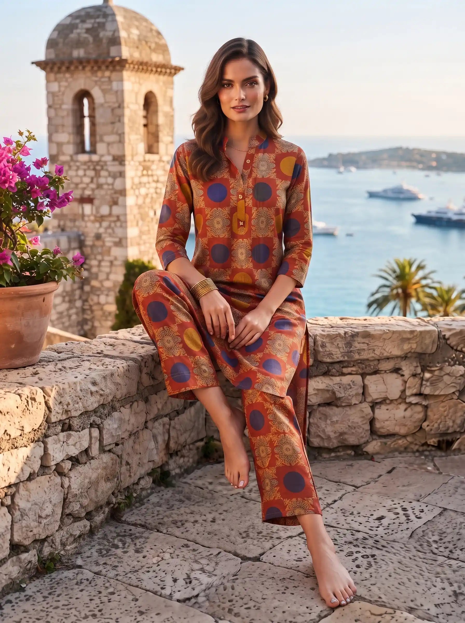 RUST TILE ART 100% PURE COTTON KURTA SET