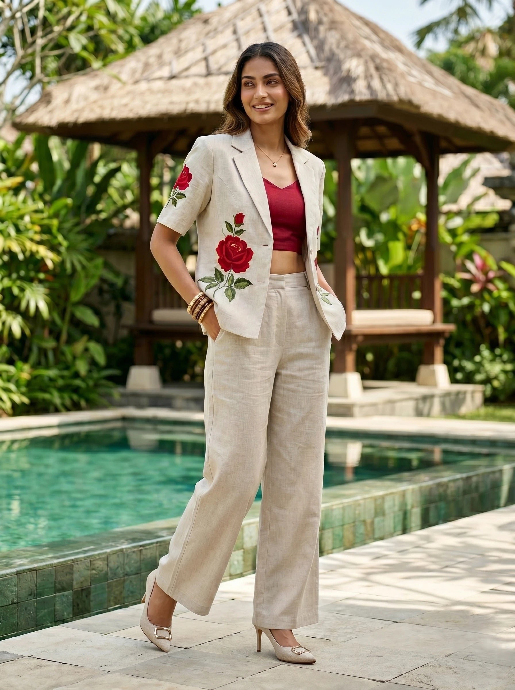 ROSE BLOOM LINEN THREADWORK CO-ORD SET